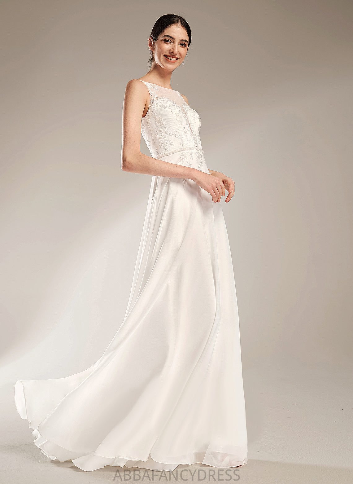 Kaia Train A-Line Sweep Wedding Sequins Illusion Wedding Dresses Chiffon With Dress Lace