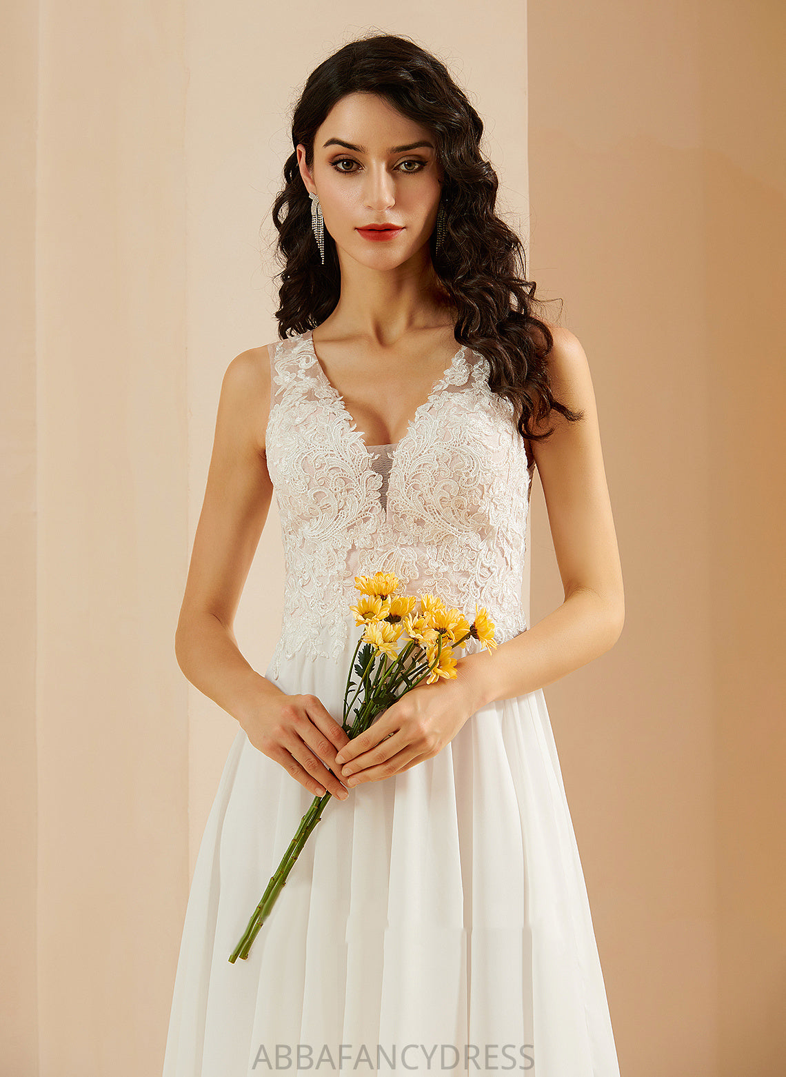 Sequins V-neck With Wedding Lace A-Line Chiffon Dress Knee-Length Jazmine Wedding Dresses