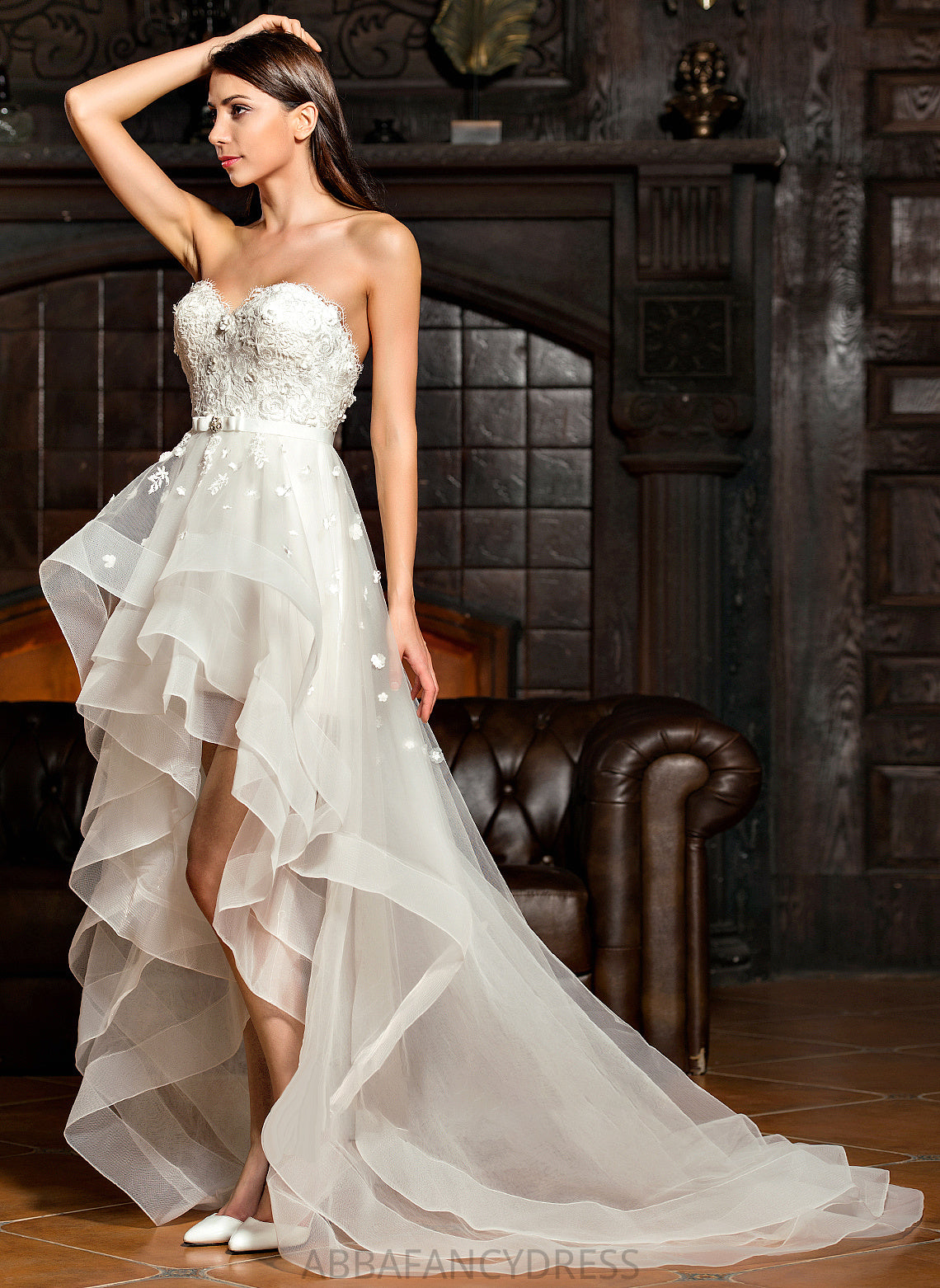 Wedding Dresses Denisse Tulle Sweetheart Asymmetrical Bow(s) With Wedding A-Line Beading Dress