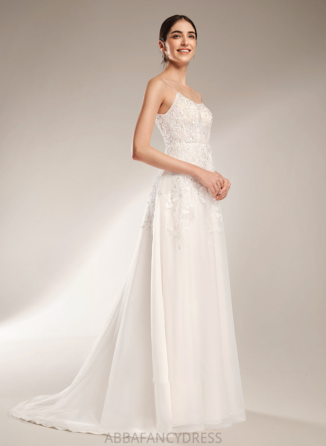 A-Line Train Sequins Wedding Dresses Dress With Neckline Square Court Wedding Beading Lilah