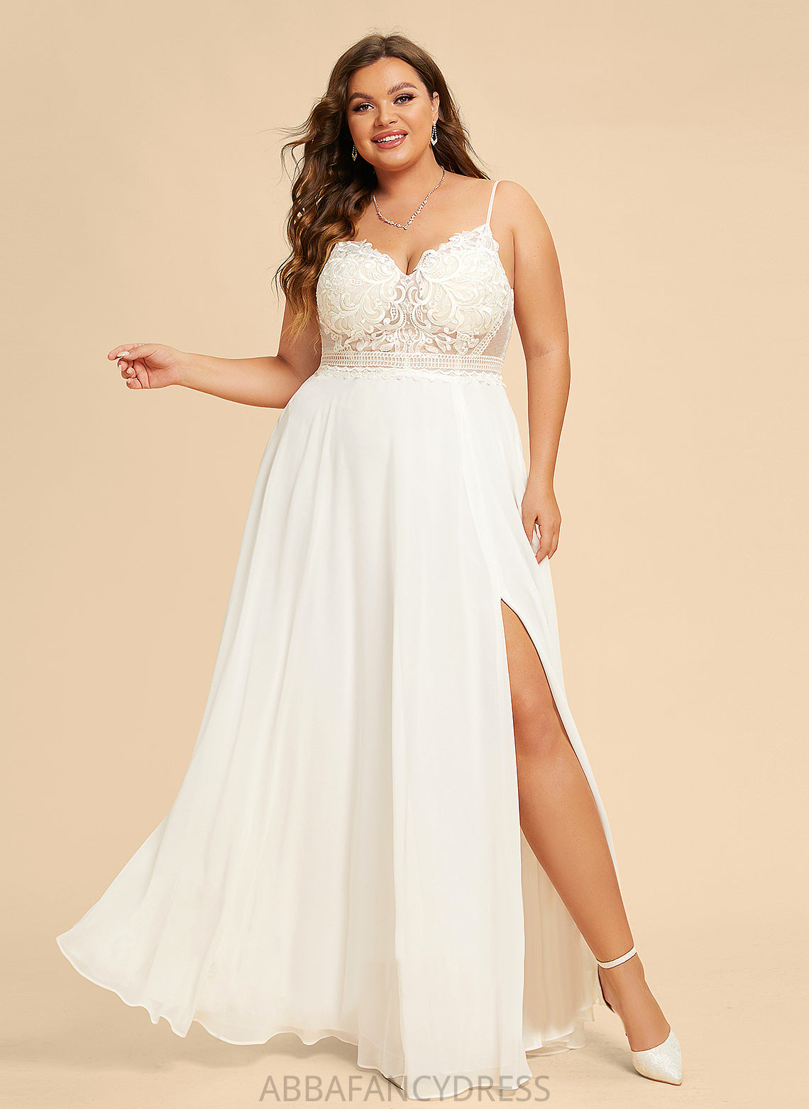 Front Ariana Chiffon Dress Split Wedding A-Line Wedding Dresses V-neck Lace With Floor-Length