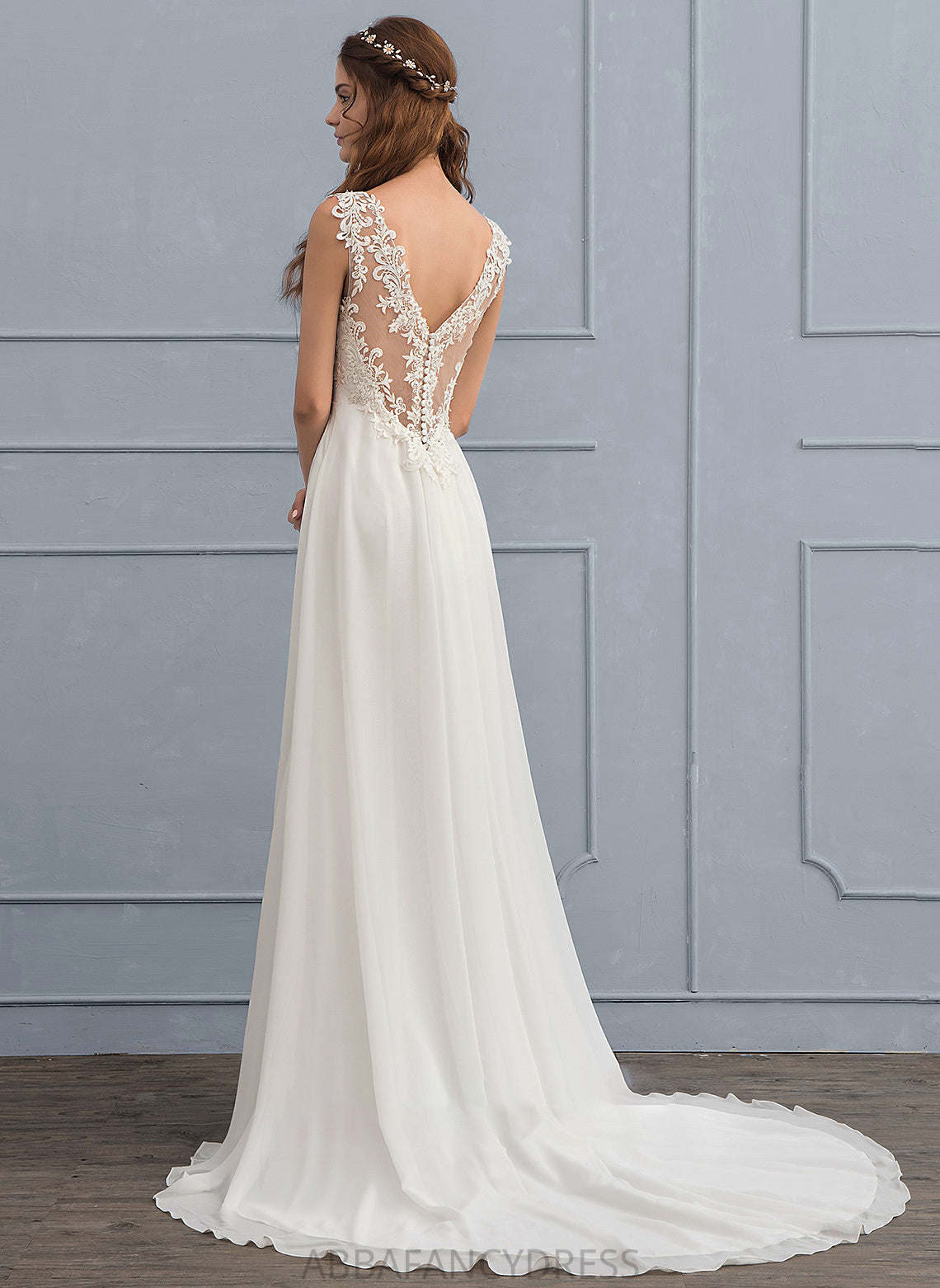 Sequins Wedding Dresses Chiffon A-Line V-neck Beading Mollie With Dress Train Wedding Court