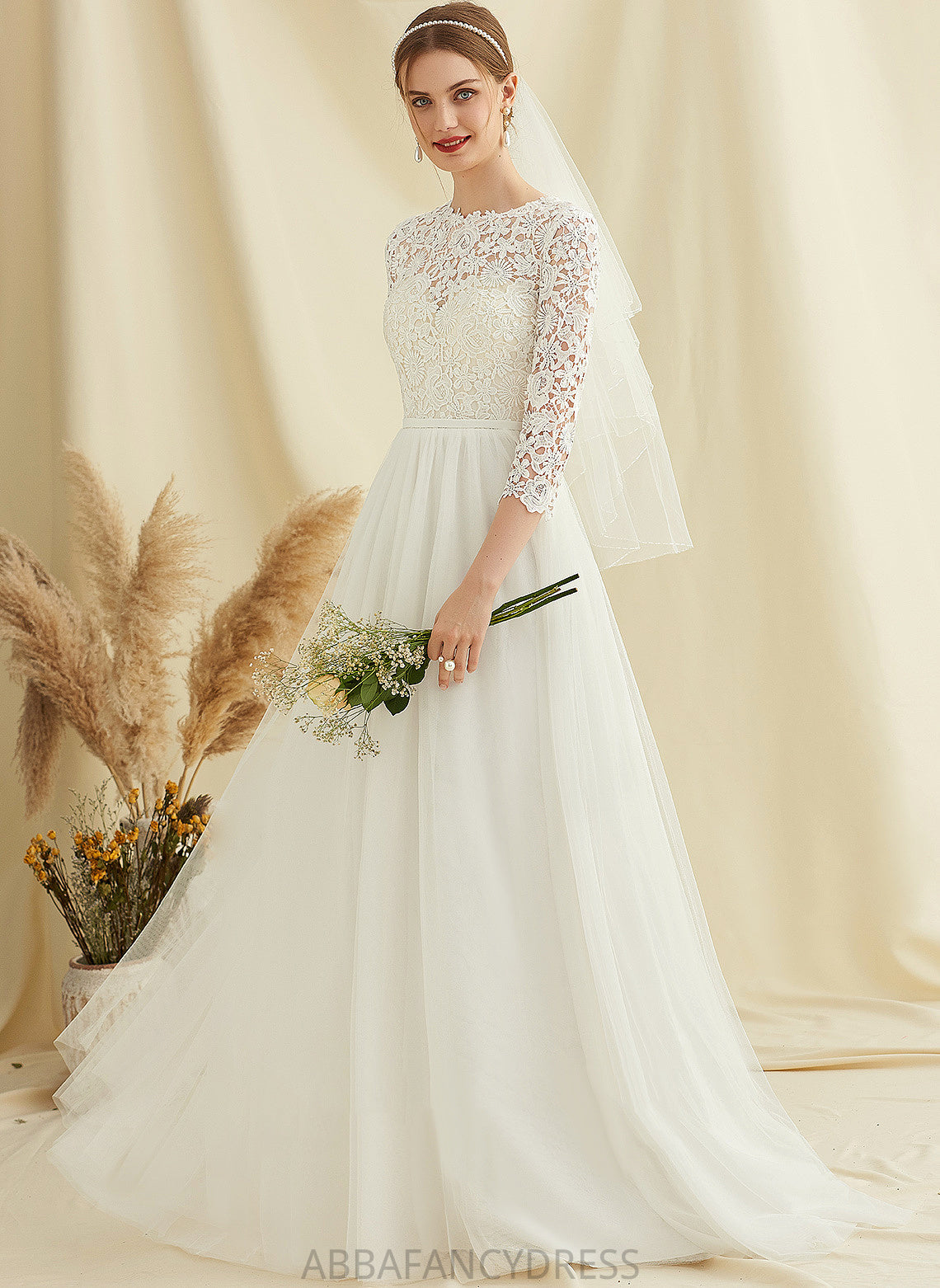 Kaylin Wedding Dress Wedding Dresses A-Line Lace Sweep Train Tulle