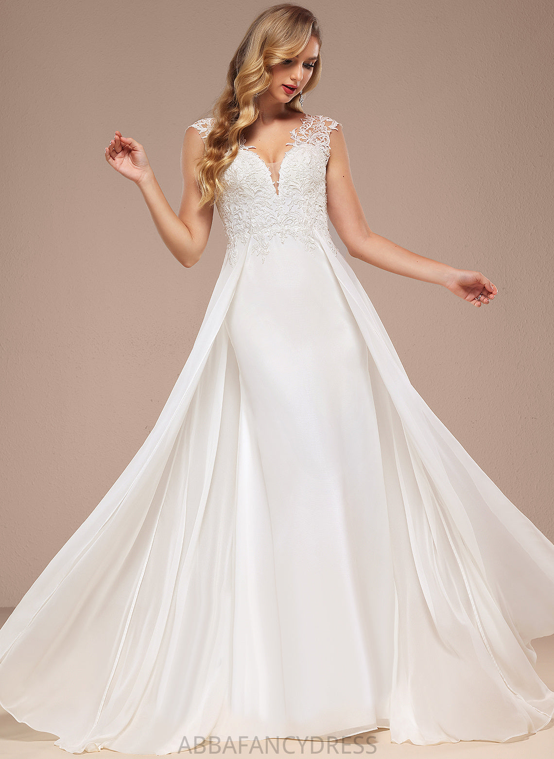 Wedding Dresses V-neck Lace Dress Kenley Chiffon A-Line Wedding Sweep Train