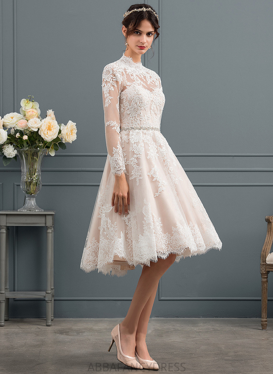 Dress Wedding Wedding Dresses Rayna Illusion Tulle Knee-Length A-Line Lace