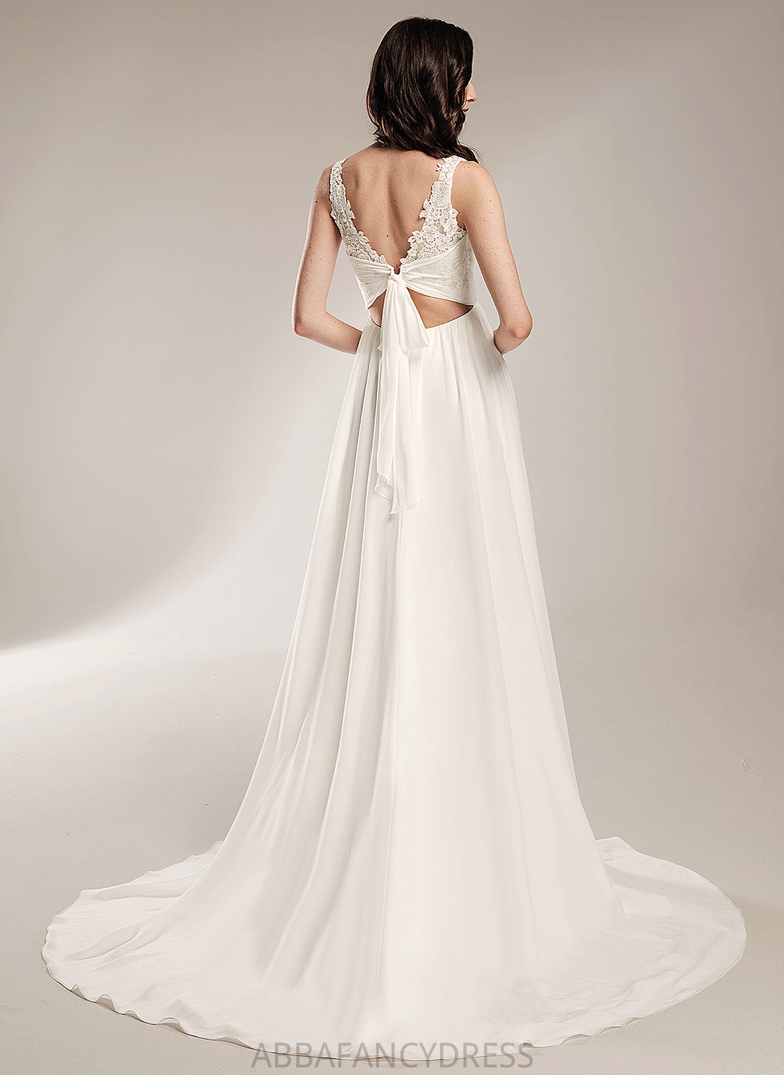 Wedding A-Line Wedding Dresses Chiffon Court Dress Train With Elsa Lace V-neck