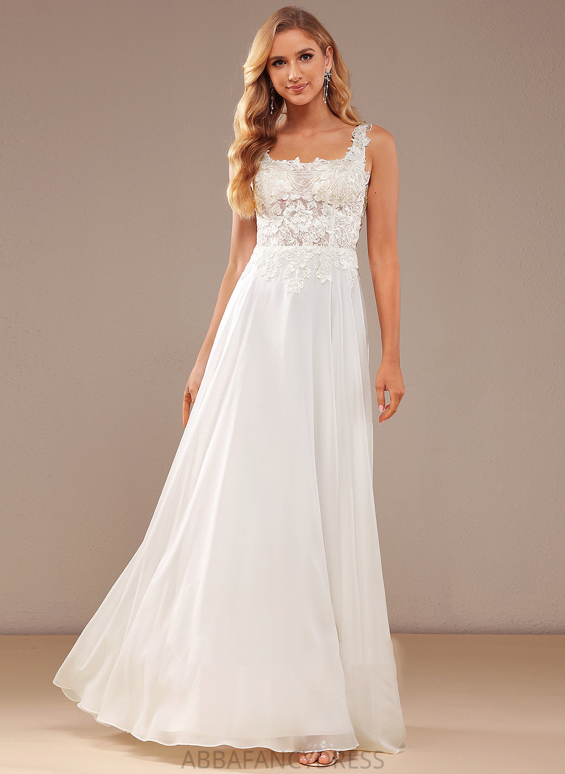 Dress Floor-Length A-Line With Wedding Dresses Sequins Wedding Melina Lace Chiffon Neckline Lace Square