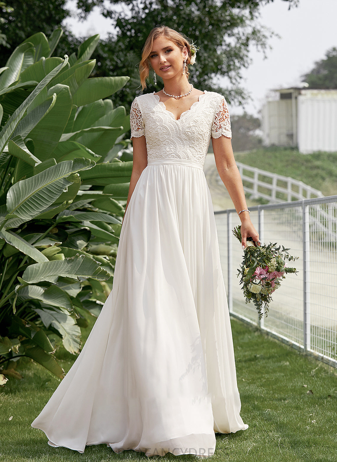 Wedding V-neck Alexandra Wedding Dresses Dress A-Line Lace Chiffon Floor-Length