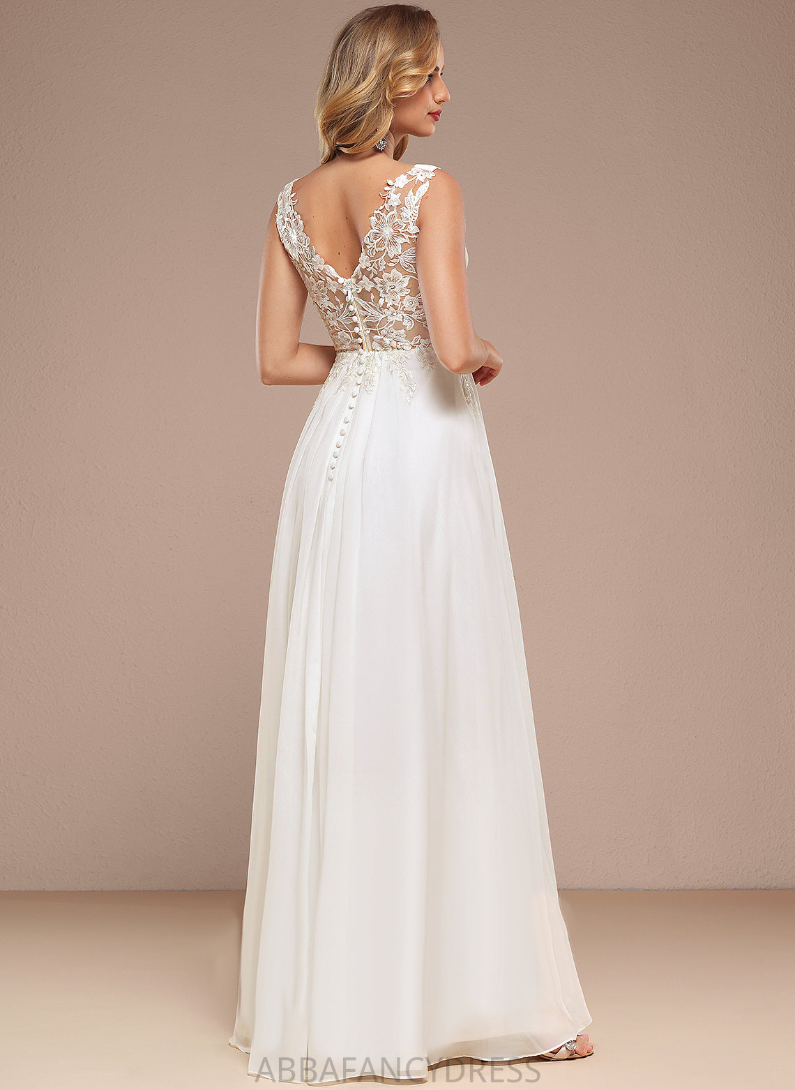 Chiffon Floor-Length Sequins Wedding Dress Daniela Wedding Dresses A-Line V-neck With Lace