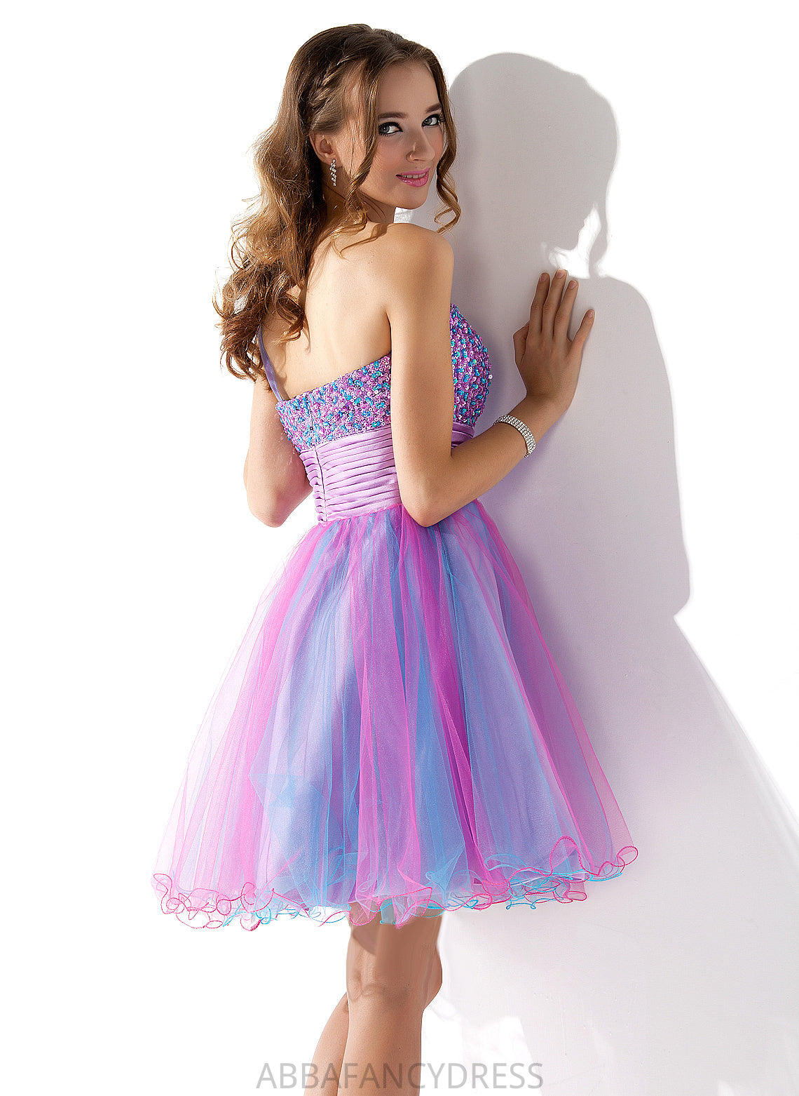 Ruffle Short/Mini A-Line Sequins Tulle With Dress Belen Homecoming Beading One-Shoulder Homecoming Dresses