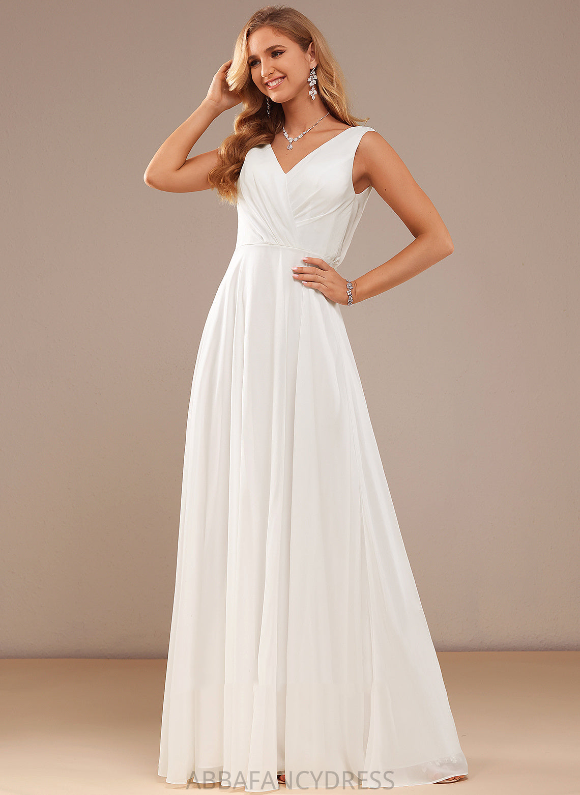 Lace V-neck Floor-Length With Wedding Payton Chiffon Dress A-Line Wedding Dresses