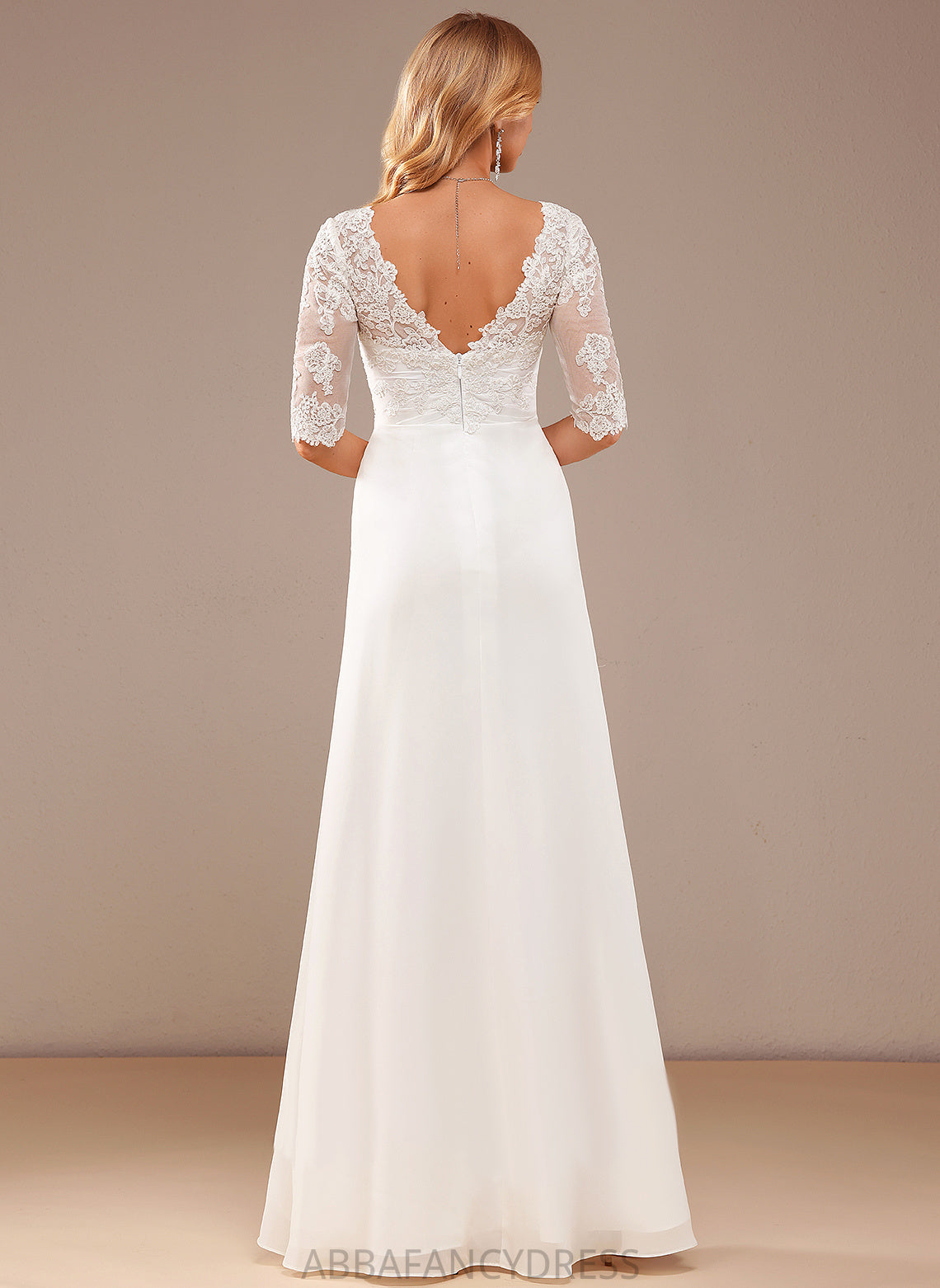 V-neck Wedding Lace Armani With Lace Ruffle Dress Asymmetrical A-Line Wedding Dresses Chiffon