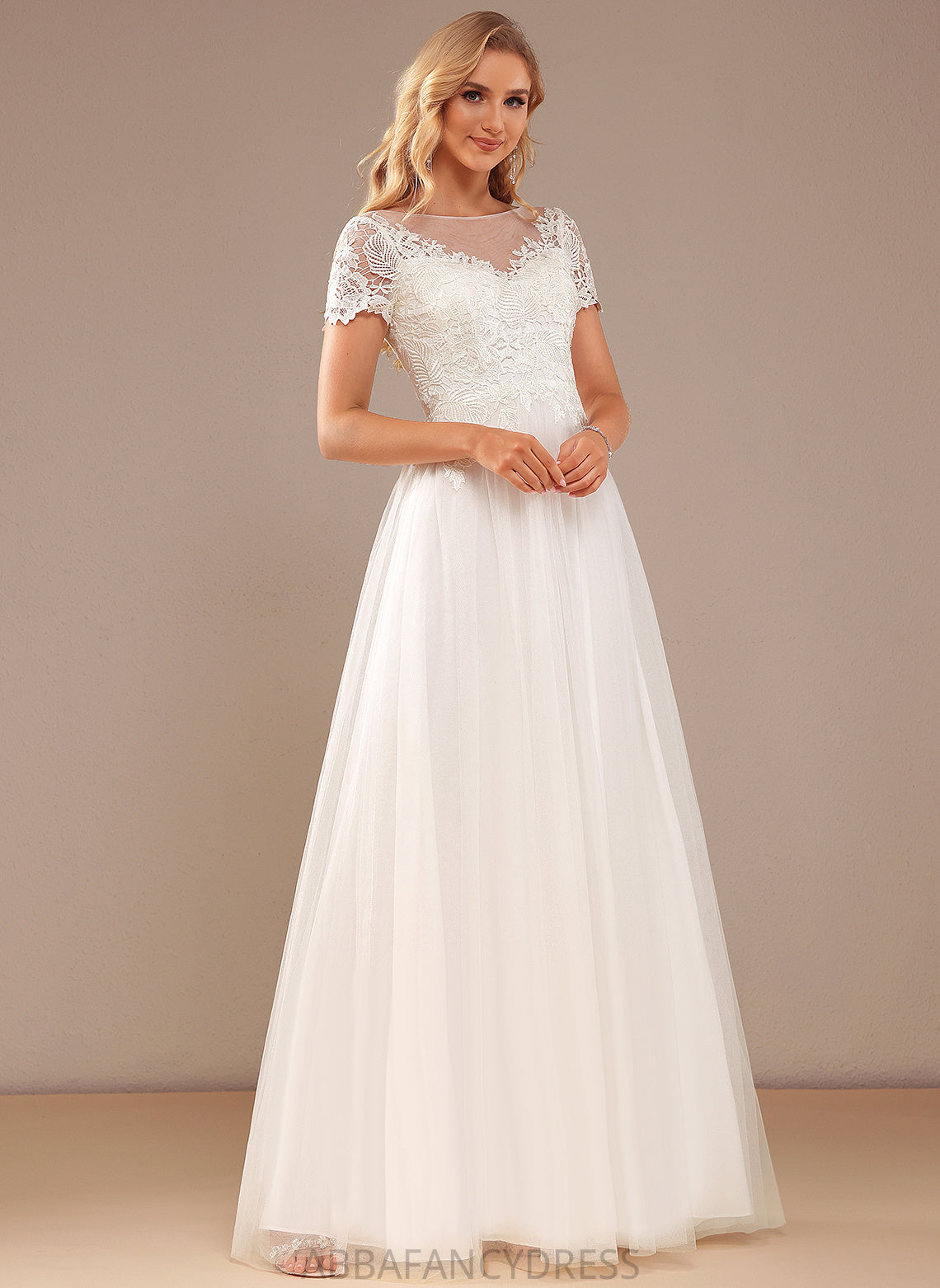 Wedding With Lace Dress A-Line Tulle Scoop Mila Wedding Dresses Neck Lace Floor-Length