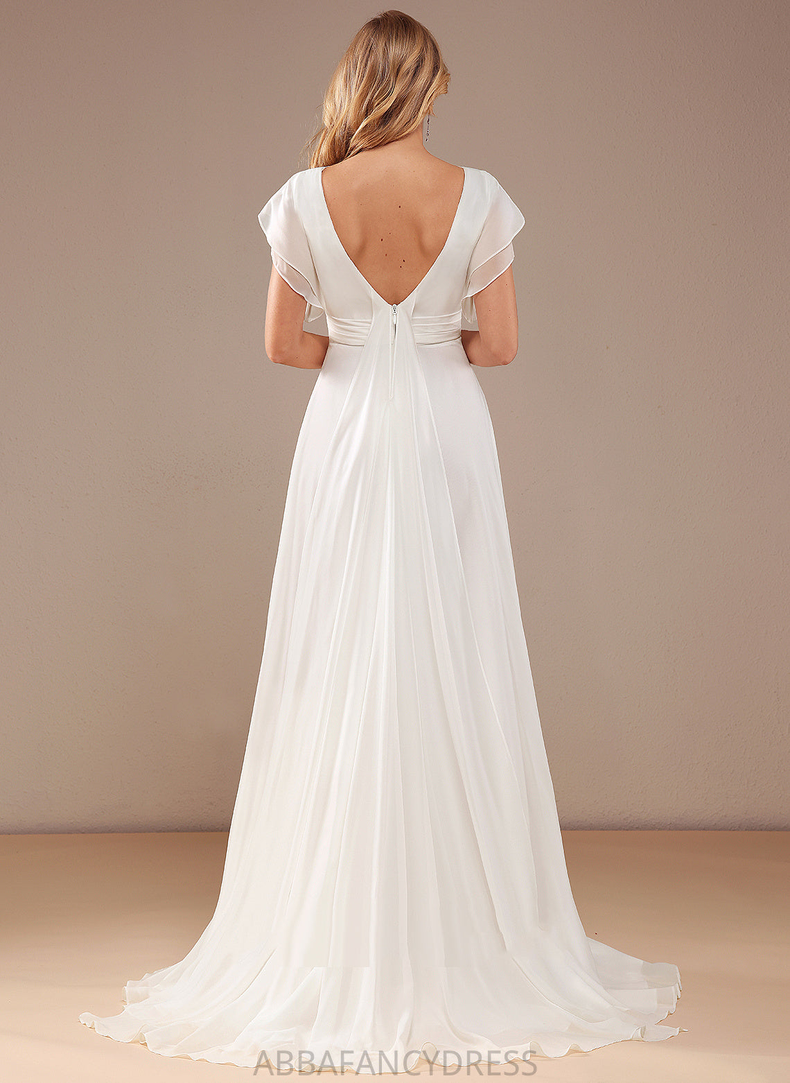 Chiffon Dress Sweep Scoop Mckenzie A-Line Wedding Dresses Train Wedding With Beading Neck