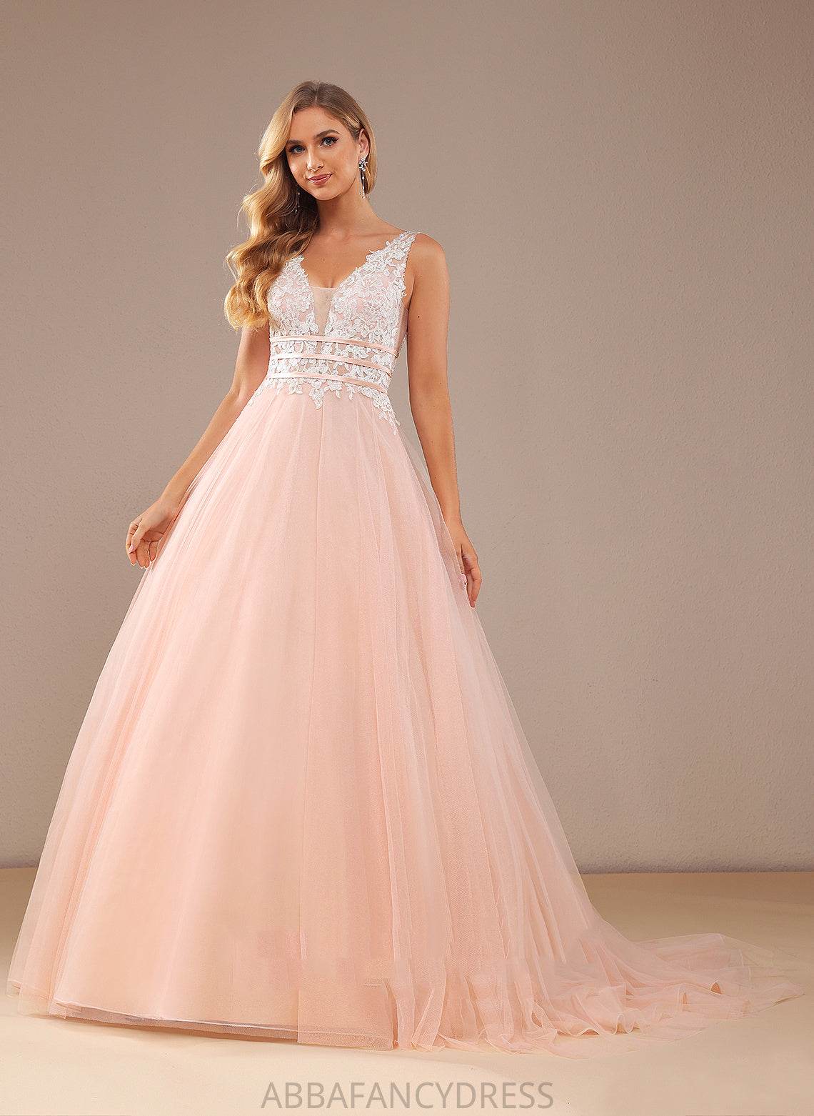 Sequins Court Pauline Wedding Dresses Wedding Lace Ball-Gown/Princess With V-neck Tulle Train Dress Lace