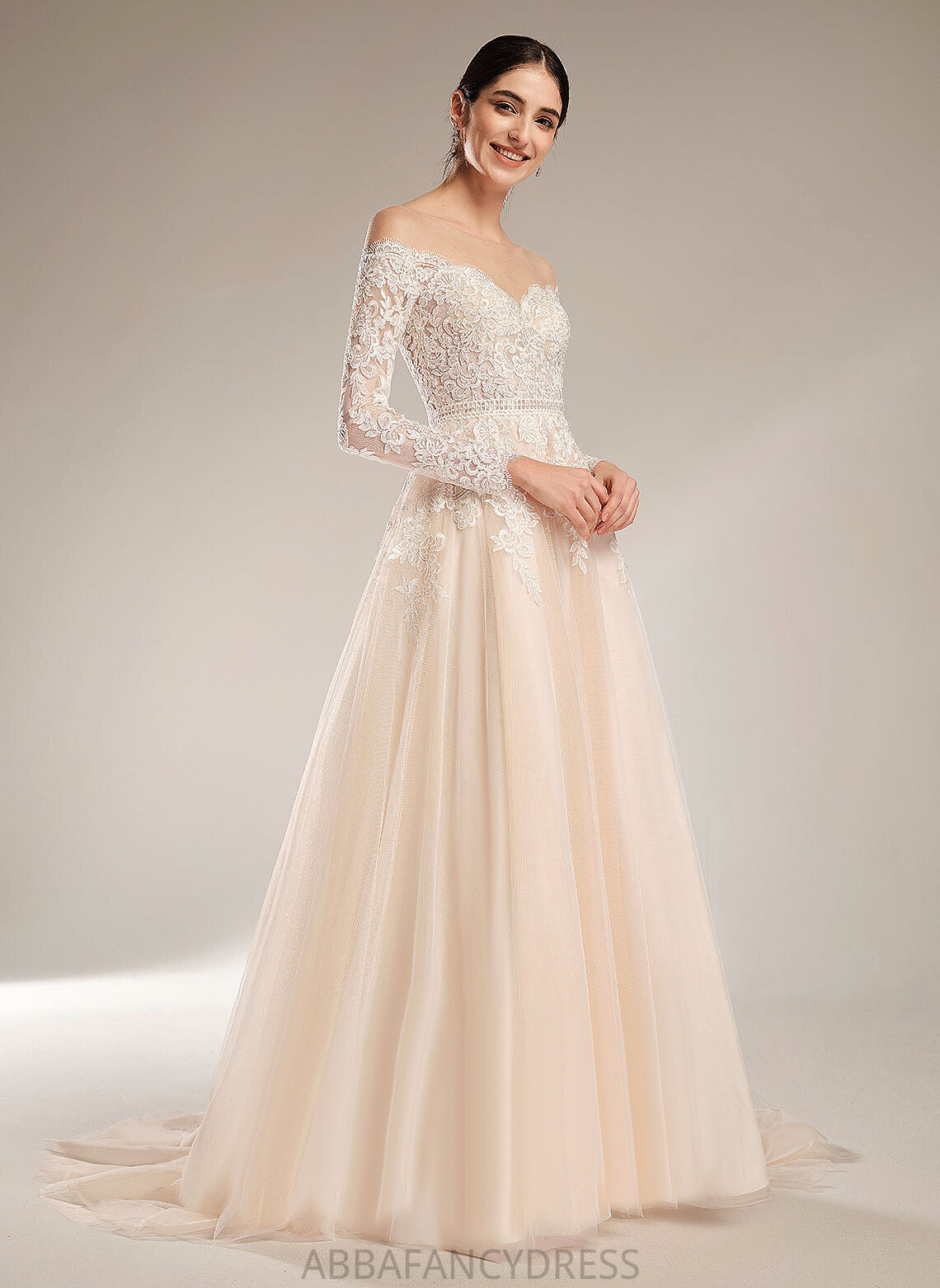 Wedding Dresses Lace Sequins Illusion With Chapel Train Tulle Ball-Gown/Princess Dress Cornelia Wedding