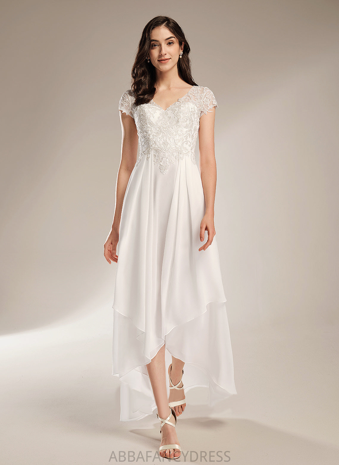 Lace A-Line Asymmetrical Wedding Dresses Dress Elyse V-neck Wedding Chiffon With