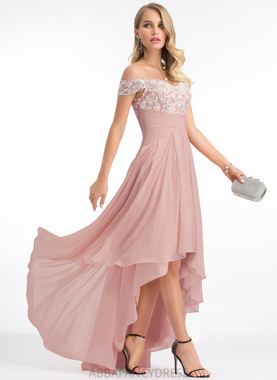 Chiffon Wedding Pleated A-Line Off-the-Shoulder With Asymmetrical Lace Wedding Dresses Fiona Dress