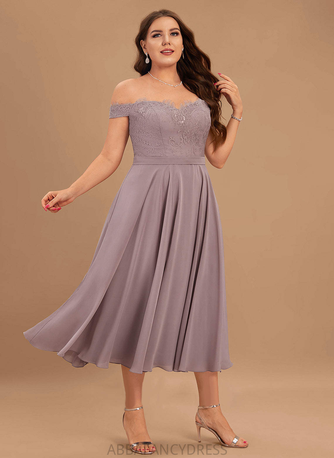 Beading With Homecoming Off-the-Shoulder Chiffon Homecoming Dresses Lace A-Line Kendall Tea-Length Dress