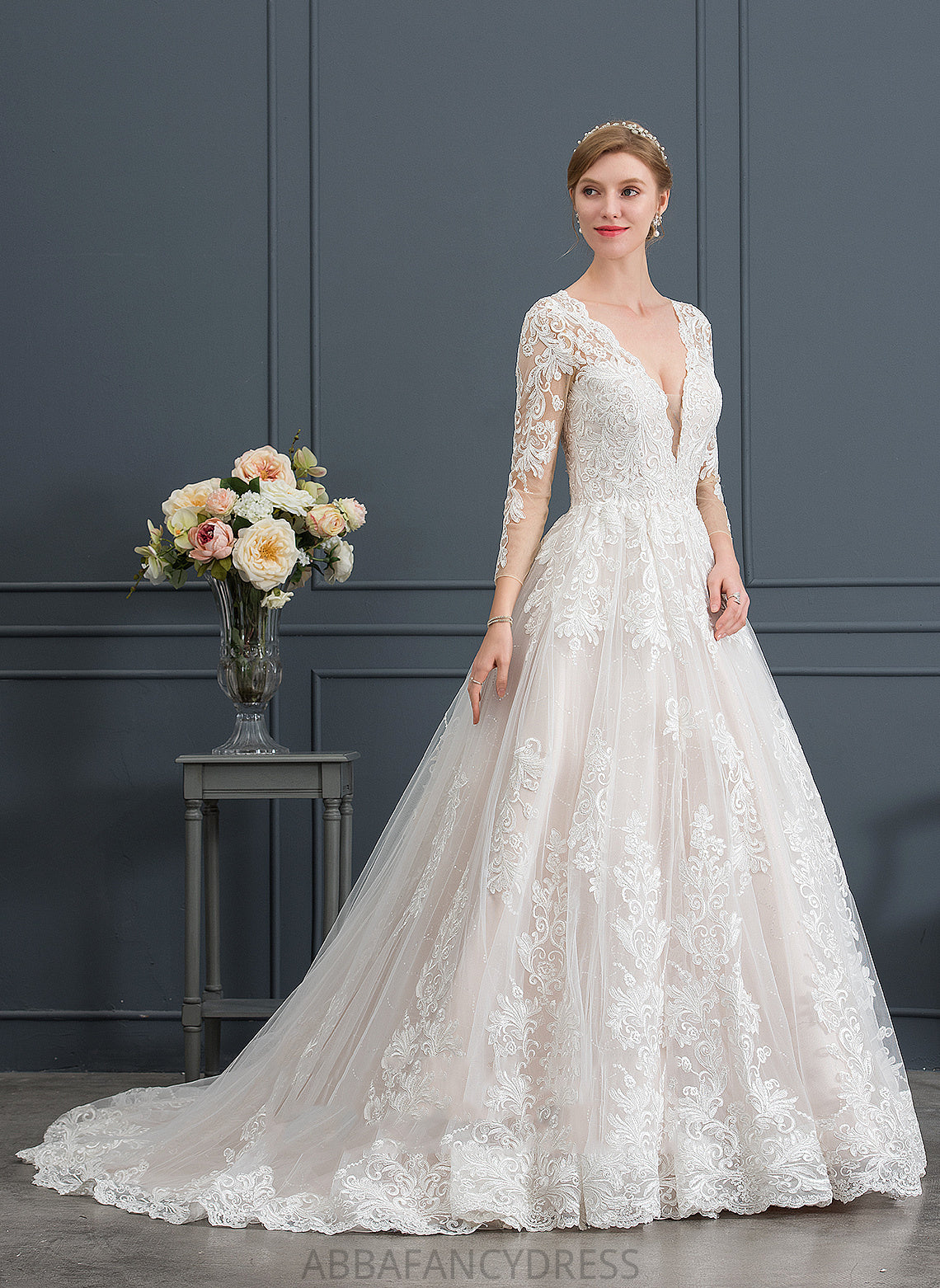 Ball-Gown/Princess Lace Kayden Wedding V-neck Dress Tulle Wedding Dresses