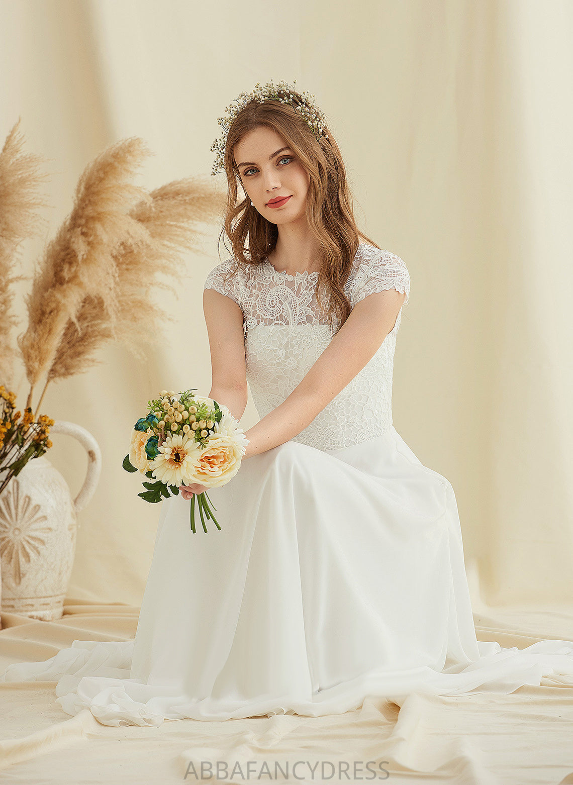 Wedding Lace Scoop Wedding Dresses A-Line Chiffon Floor-Length Delilah Dress