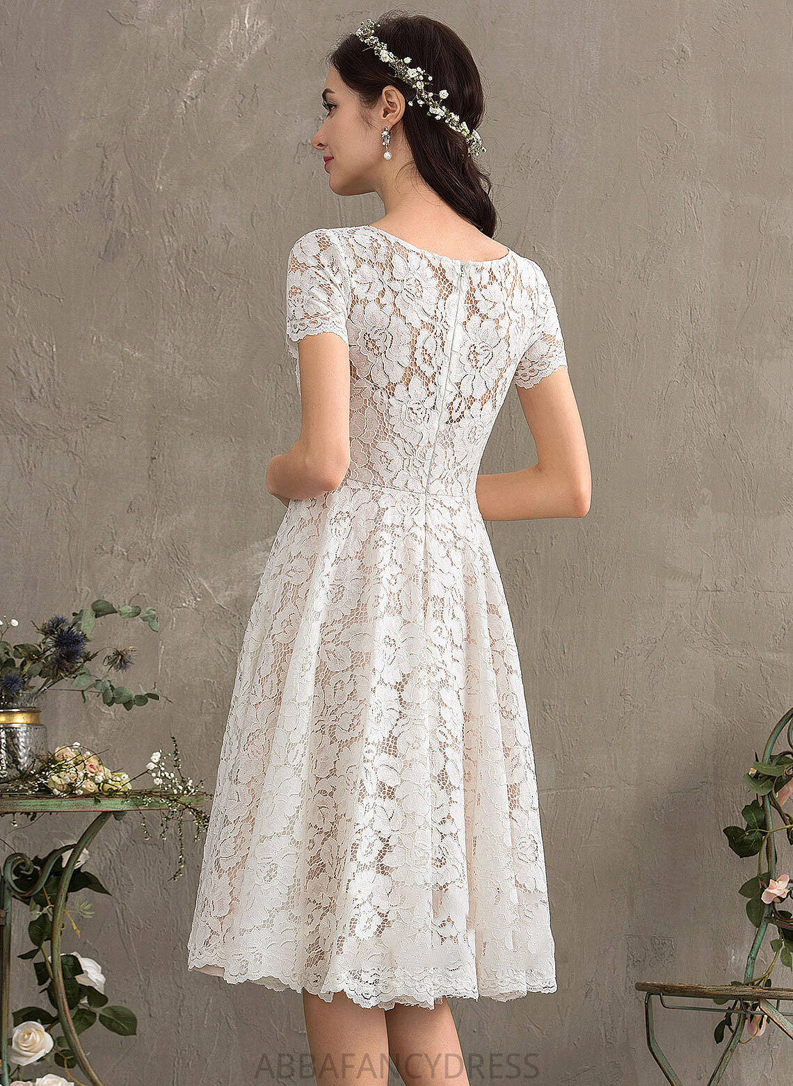 Lace Knee-Length Dress A-Line Wedding Scoop Kailyn Neck Wedding Dresses