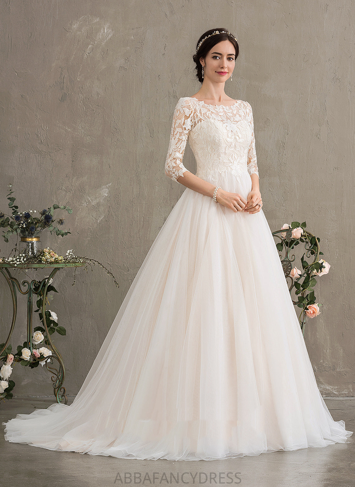 Scoop Neck With Wedding Dresses Giana Court Ball-Gown/Princess Sequins Dress Lace Tulle Train Wedding