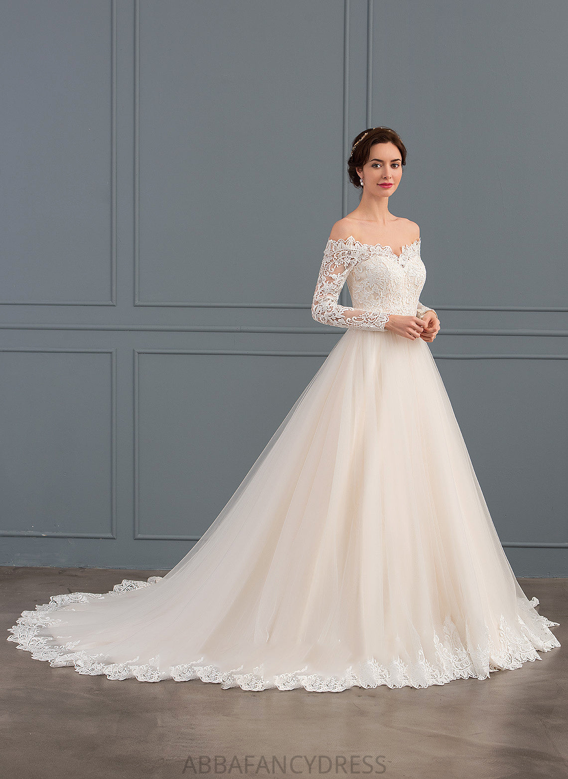 Wedding Dresses Dress Off-the-Shoulder Chapel Kaitlynn Tulle Lace Ball-Gown/Princess Wedding Train