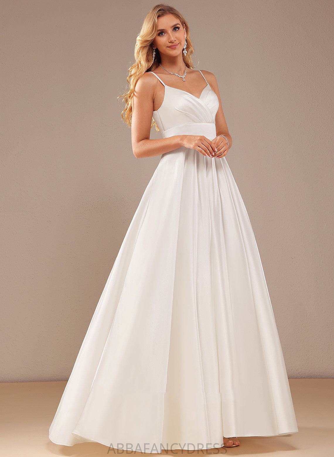 Dress Ball-Gown/Princess V-neck Pockets With Floor-Length Wedding Dresses Sahna Wedding Satin