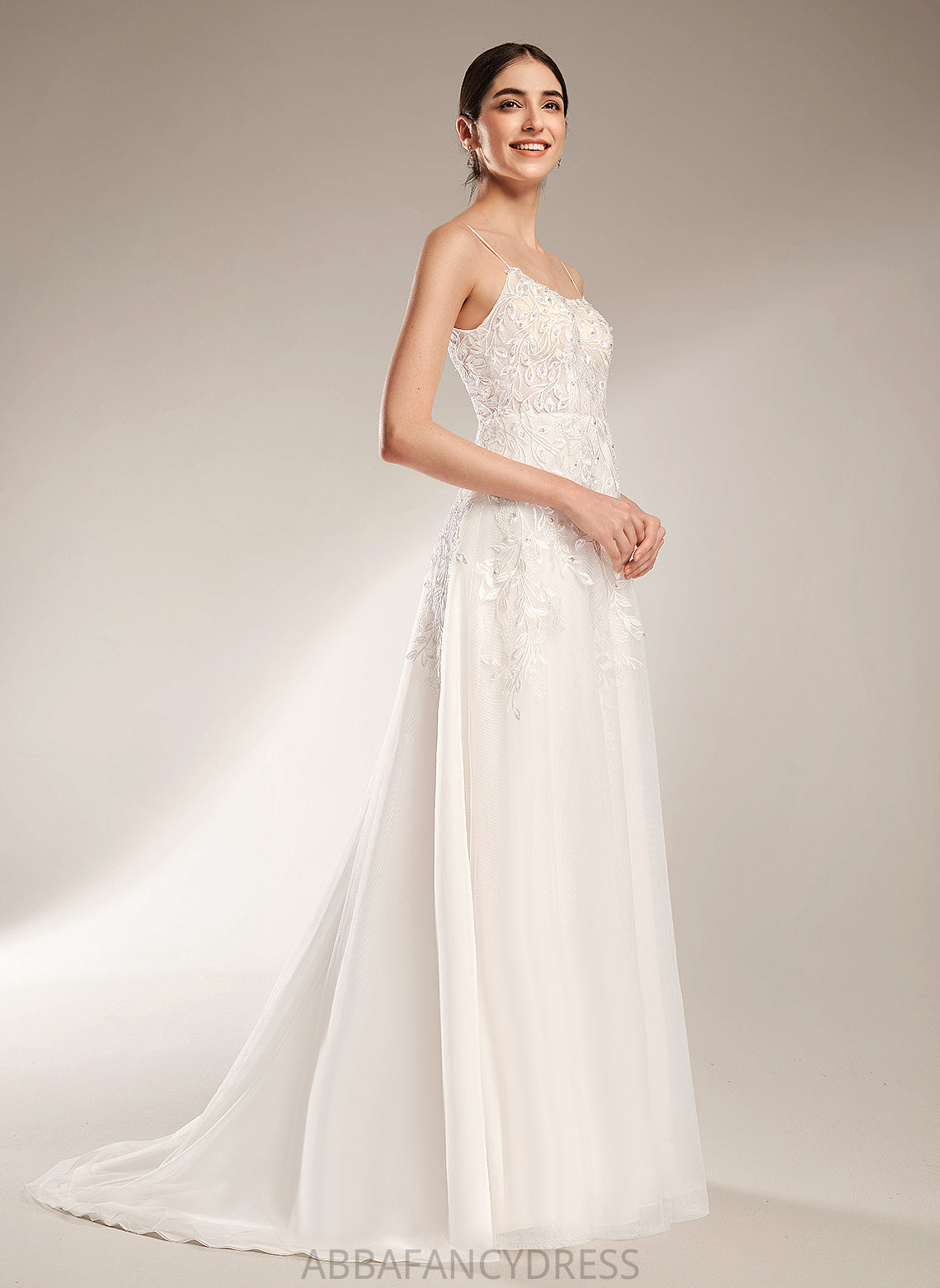 Lace Court Dress Sequins Square Wedding Dresses Michelle Train Neckline Wedding Beading A-Line Tulle With