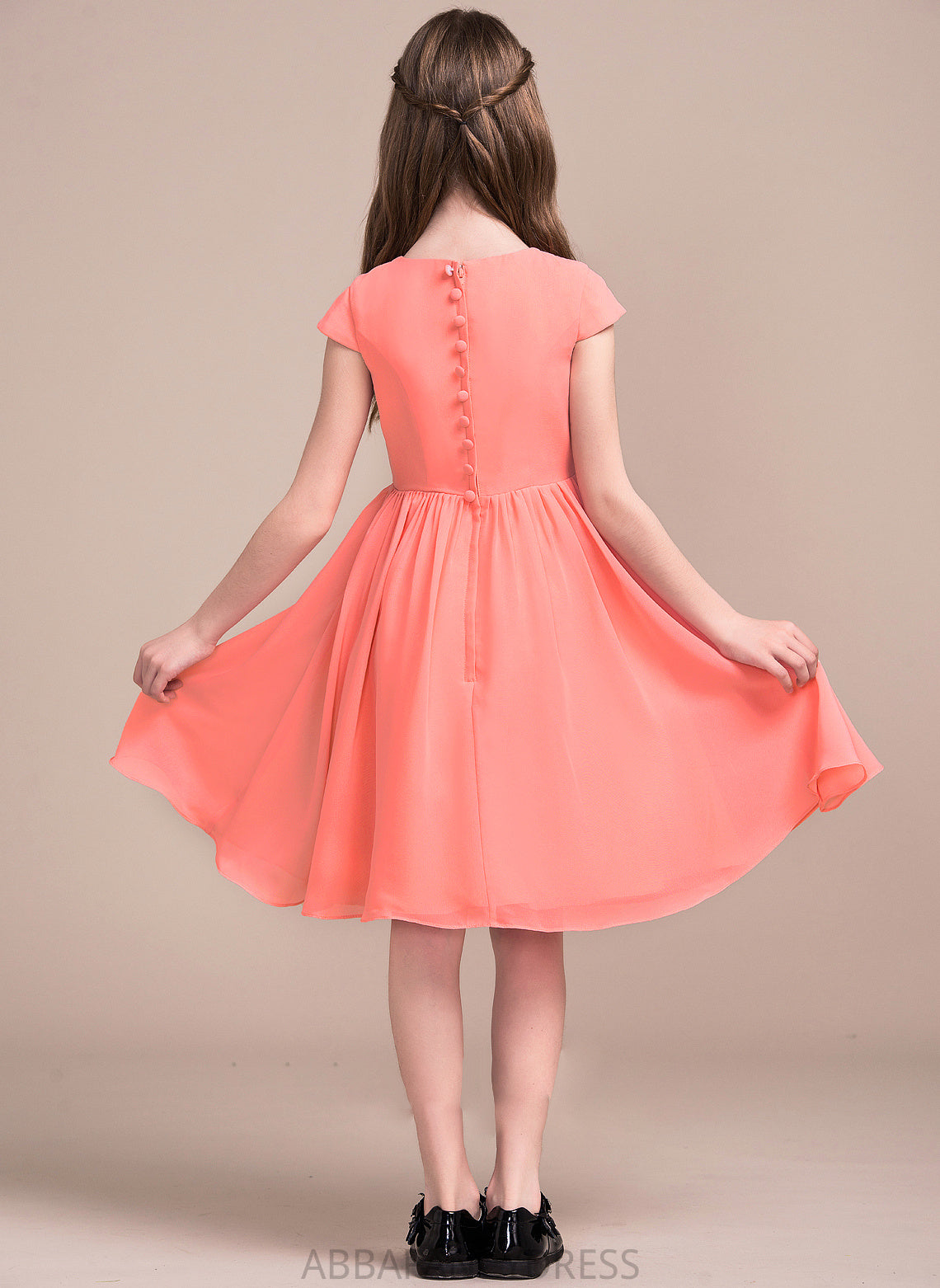 Scoop Junior Bridesmaid Dresses A-Line Chiffon With Neck Bow(s) Knee-Length Mckenzie