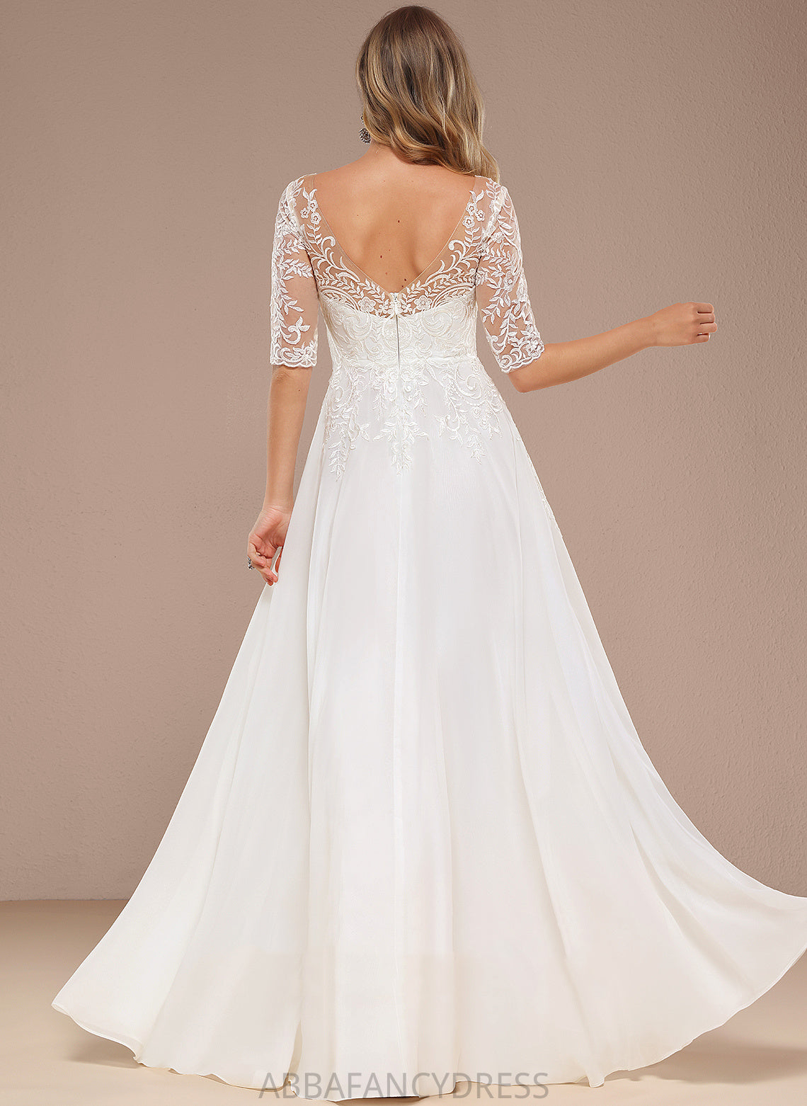 Dress Chiffon Wedding Arielle Floor-Length Wedding Dresses Lace V-neck A-Line