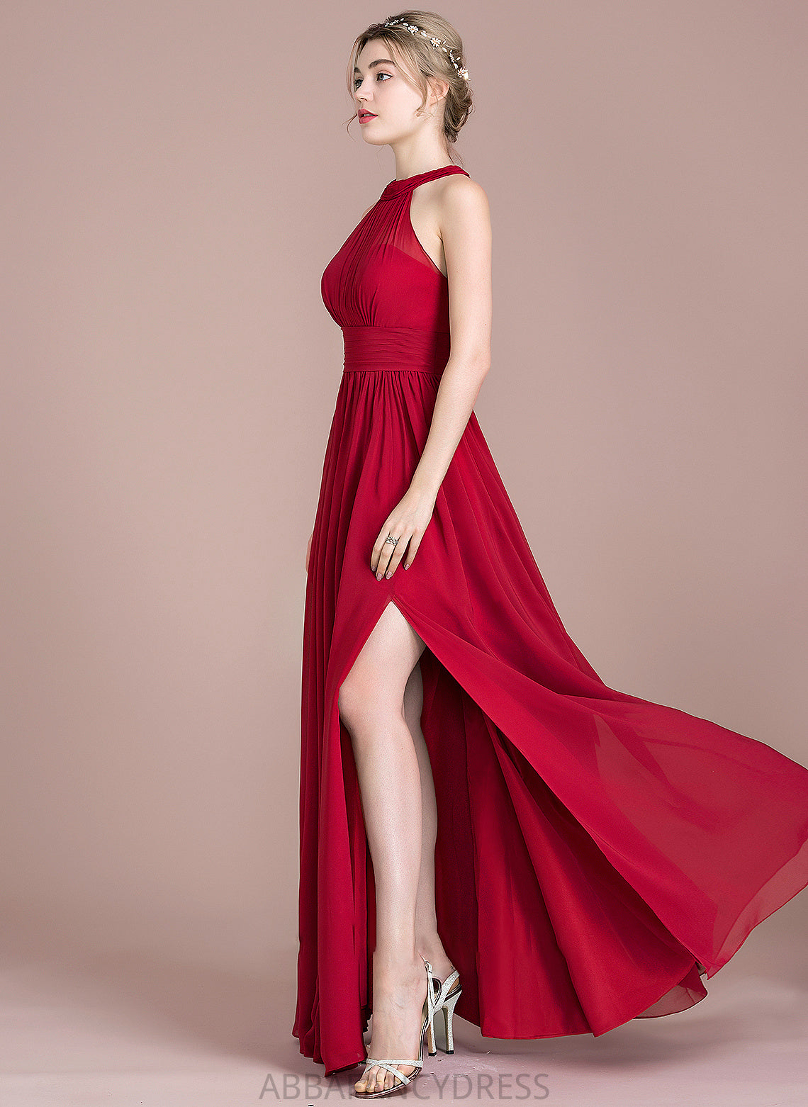 Fabric Floor-Length Embellishment A-Line Neckline Length SplitFront Ruffle Silhouette ScoopNeck Bow(s) Kristin