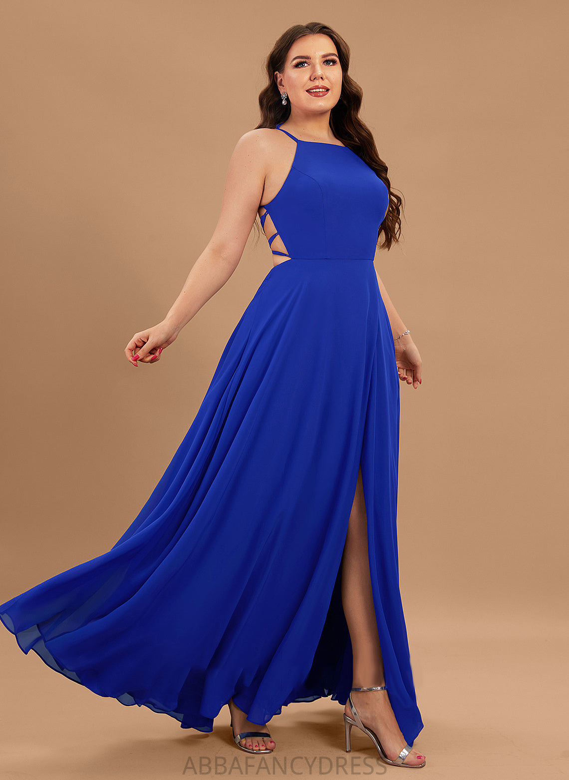 Barbara Prom Dresses Split Scoop Chiffon Neck With A-Line Floor-Length Front