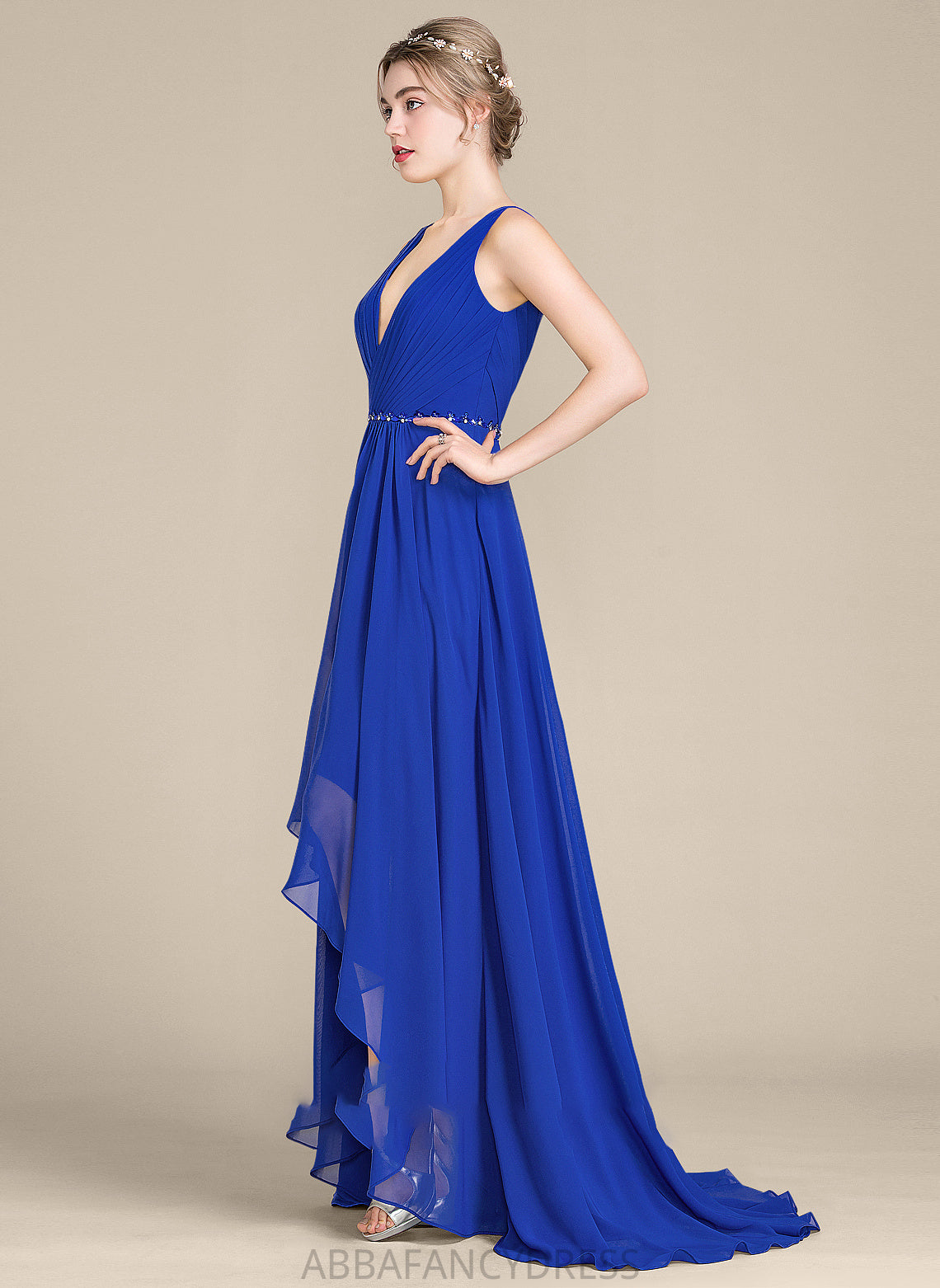 Sequins Prom Dresses V-neck Hillary With A-Line Chiffon Beading Asymmetrical Ruffle