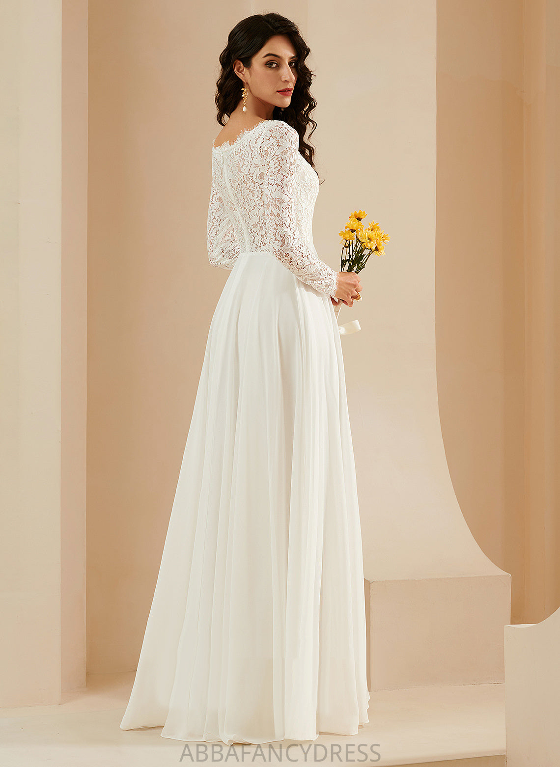 Wedding Dresses V-neck Chiffon Janey Sweep Wedding A-Line With Lace Dress Train