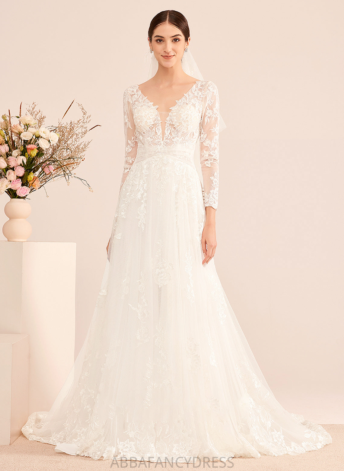 Clarissa Beading Dress Wedding Sequins Train V-neck Wedding Dresses With Court A-Line