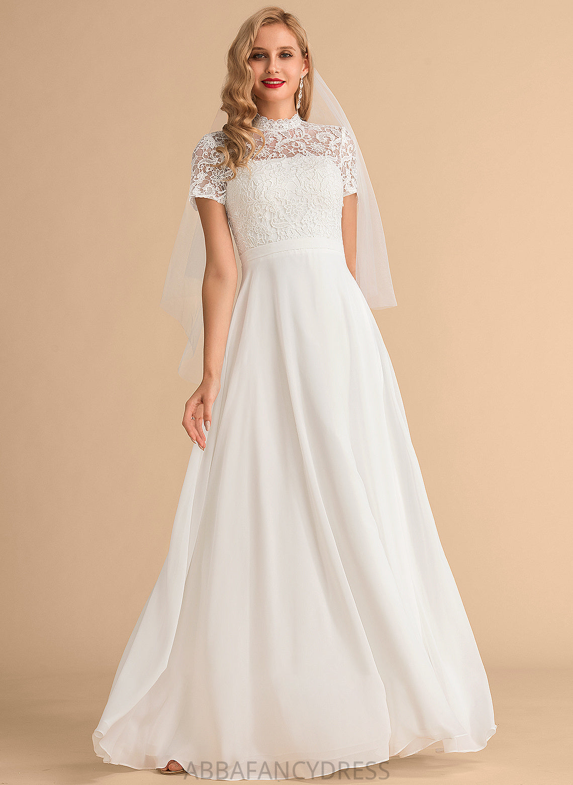 Neck Dress Chiffon Floor-Length A-Line Wedding Dresses Wedding High Lace Kendall