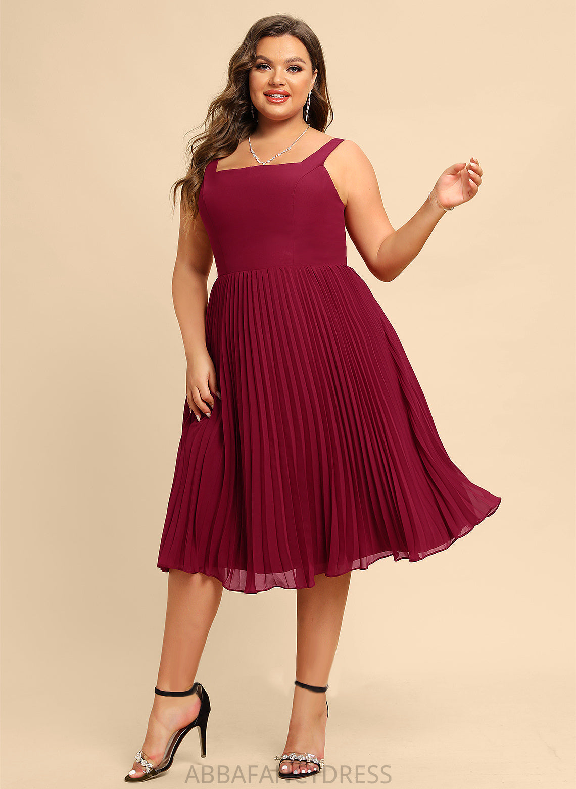 Pleated Neckline Chiffon Knee-Length Cheyenne Dress Square Homecoming With Homecoming Dresses A-Line