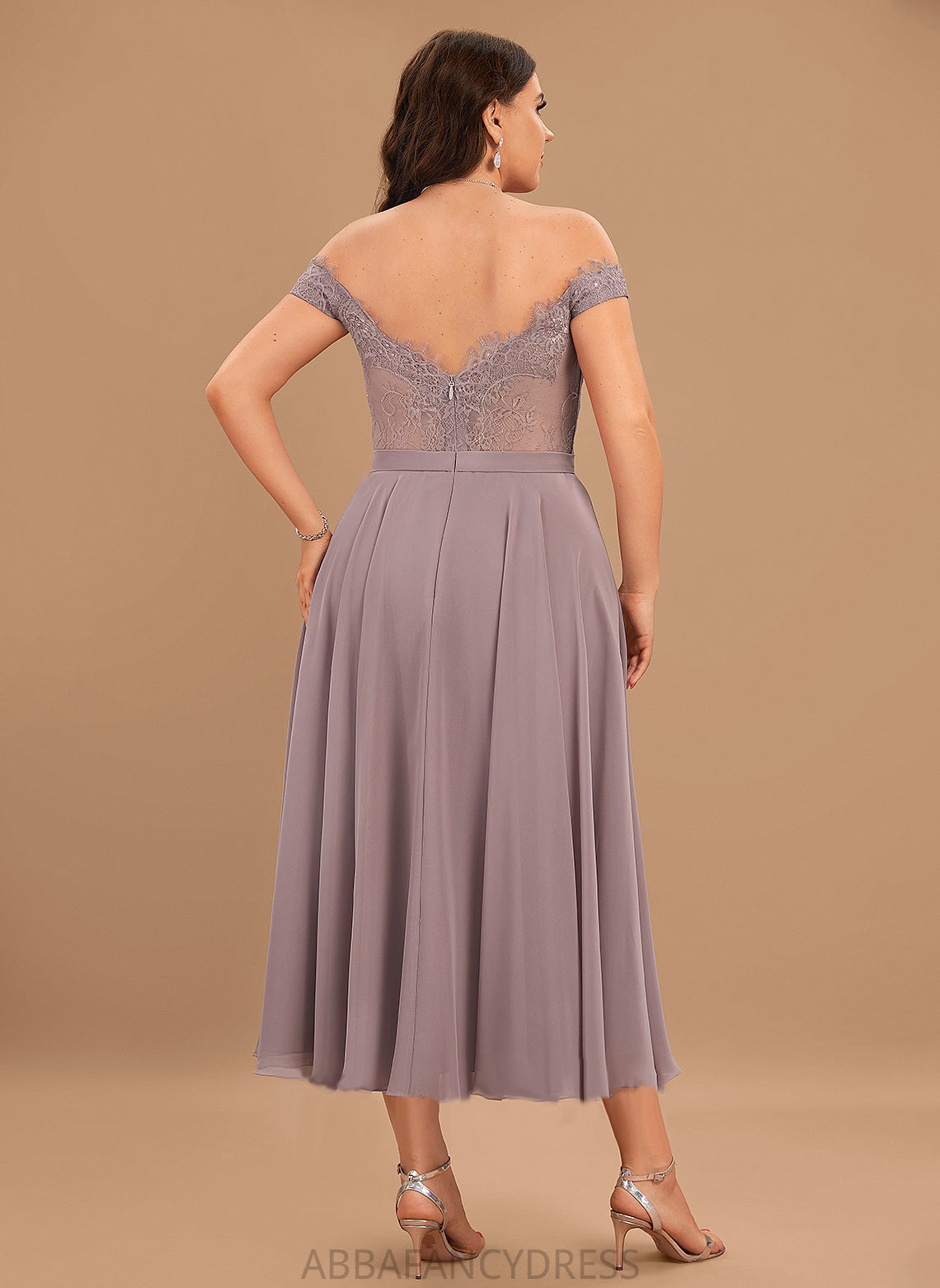 Beading With Homecoming Off-the-Shoulder Chiffon Homecoming Dresses Lace A-Line Kendall Tea-Length Dress