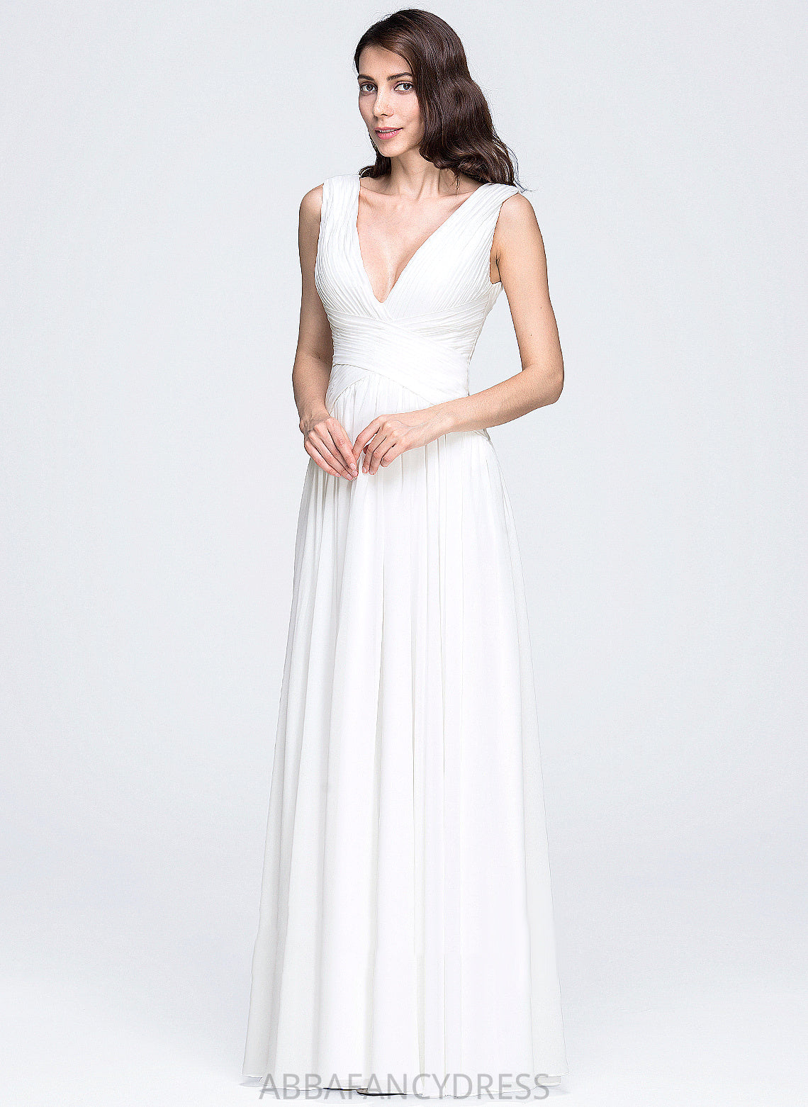 With A-Line V-neck Floor-Length Noelle Dress Wedding Pleated Chiffon Wedding Dresses