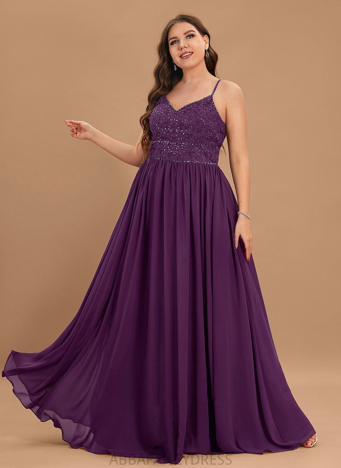 Floor-Length Chiffon Beading Kelsey Sequins A-Line Prom Dresses V-neck Lace With