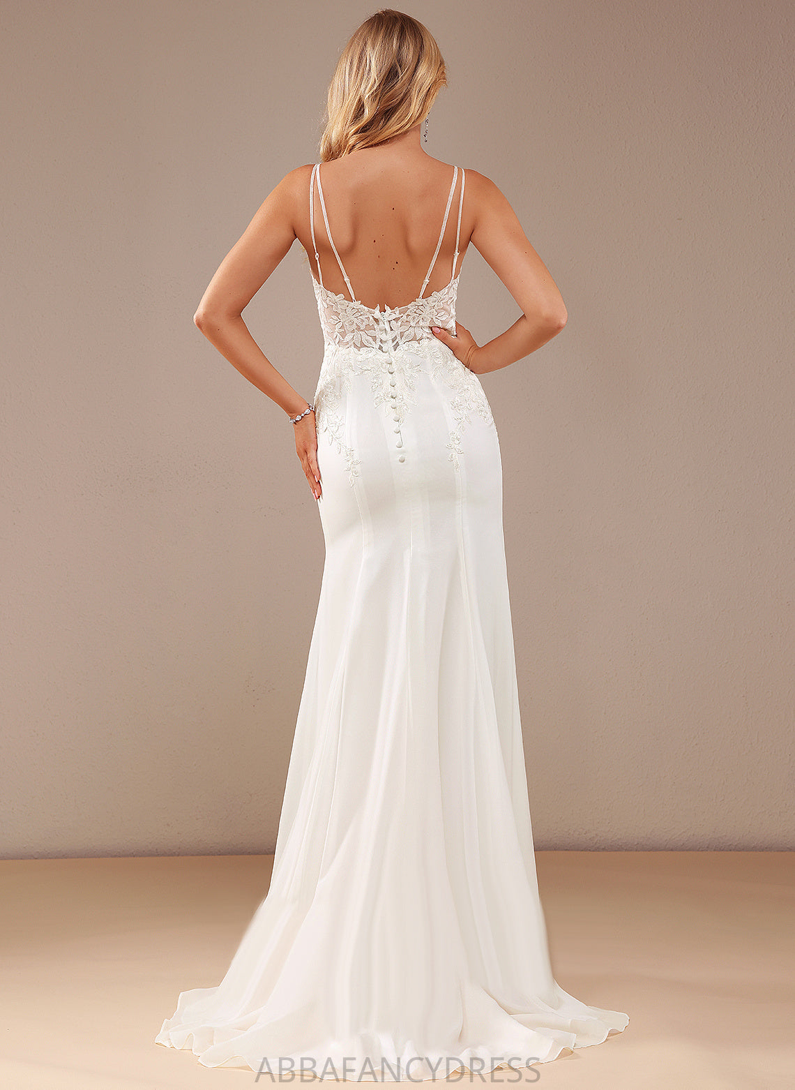 Clarissa Lace Wedding Beading With V-neck Train Trumpet/Mermaid Dress Court Chiffon Wedding Dresses