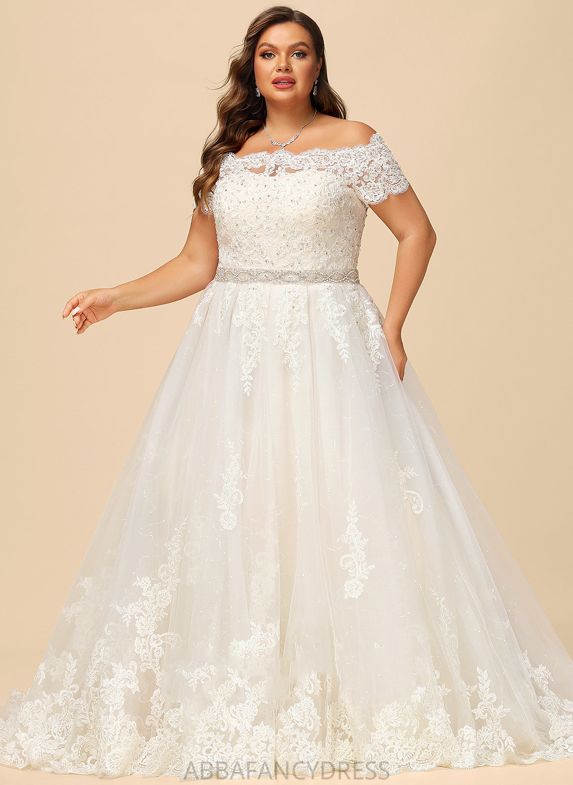 Wedding Dresses Heidi Lace Off-the-Shoulder Dress Beading Train With Sequins Wedding Ball-Gown/Princess Tulle Court