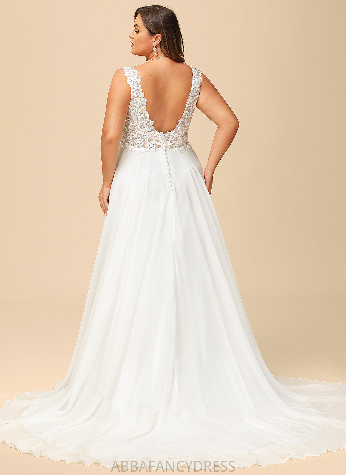 Wedding Dresses A-Line V-neck Lace Aylin Train Chiffon Wedding Dress Court