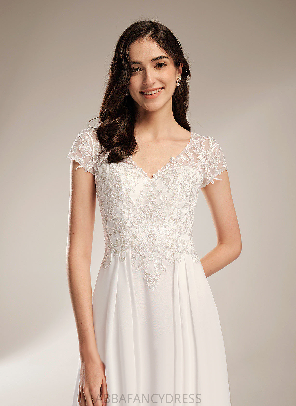 Lace A-Line Asymmetrical Wedding Dresses Dress Elyse V-neck Wedding Chiffon With