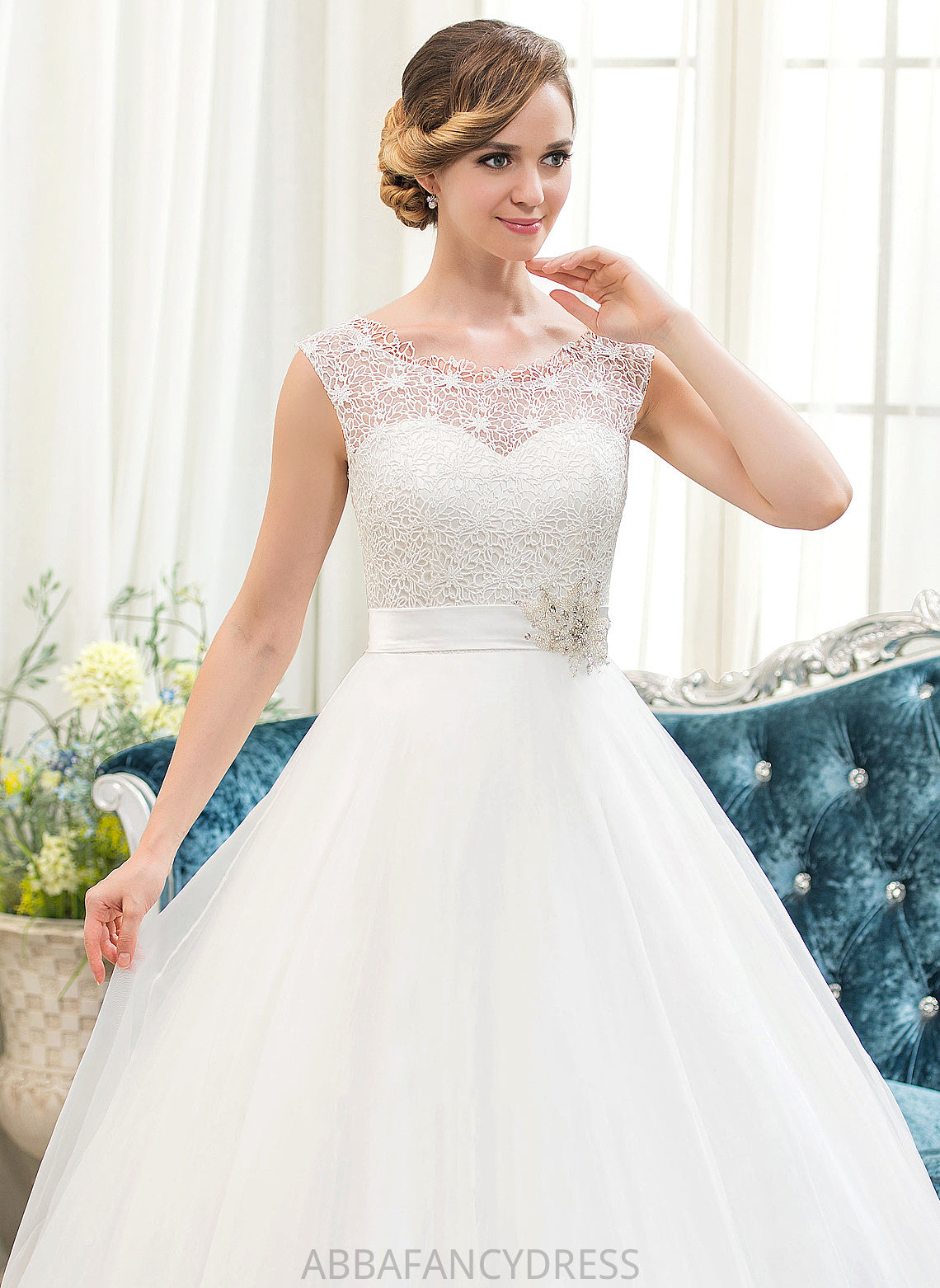 Train Organza Wedding Sequins Neck Ball-Gown/Princess Dress With Beading Wedding Dresses Lace Sweep Sidney Scoop