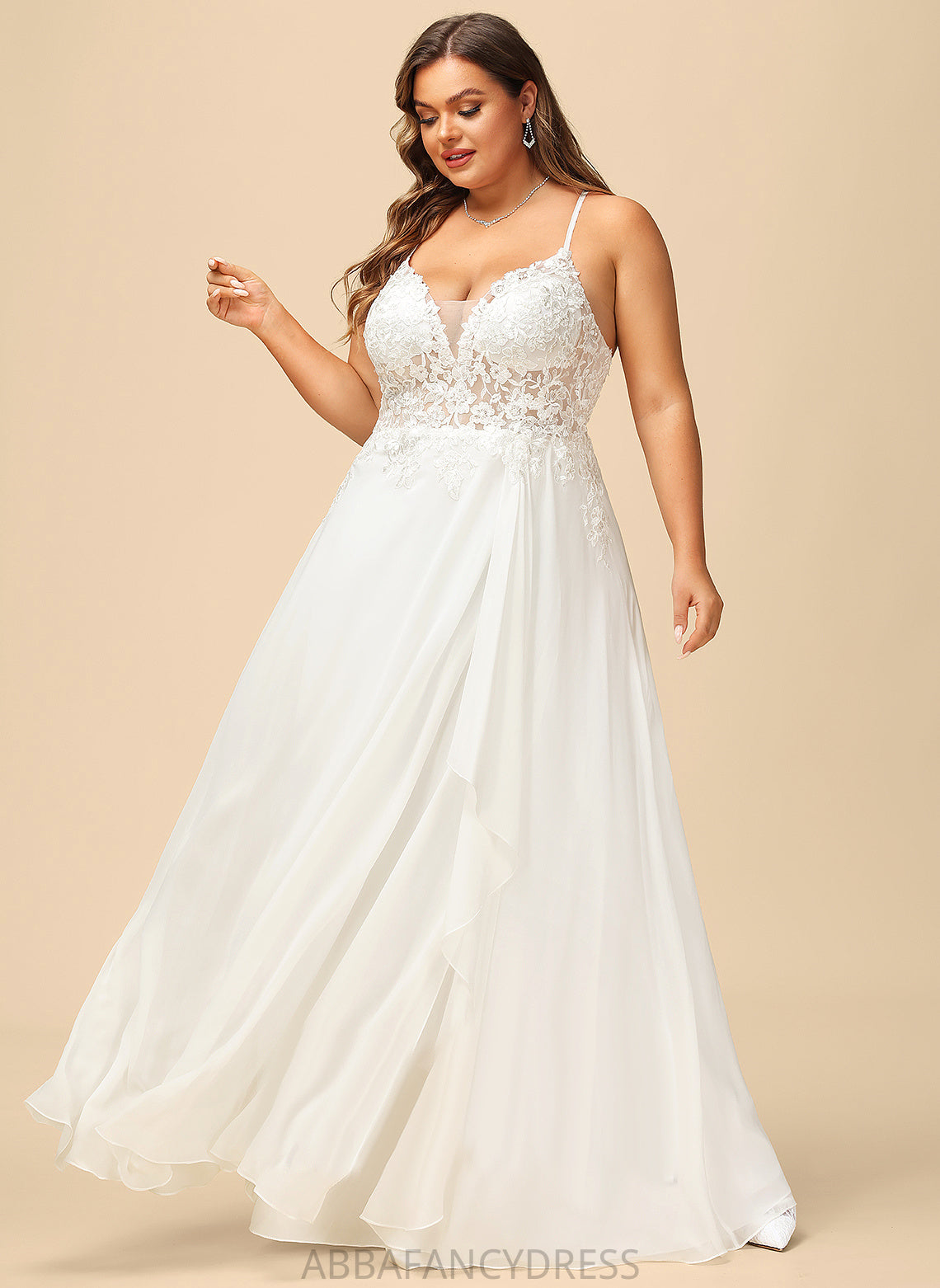 Adelyn Wedding Dress V-neck Lace Wedding Dresses Sequins Floor-Length With A-Line Chiffon