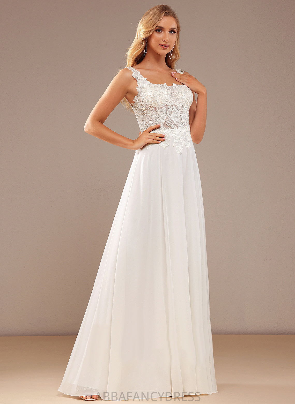 Dress Floor-Length A-Line With Wedding Dresses Sequins Wedding Melina Lace Chiffon Neckline Lace Square