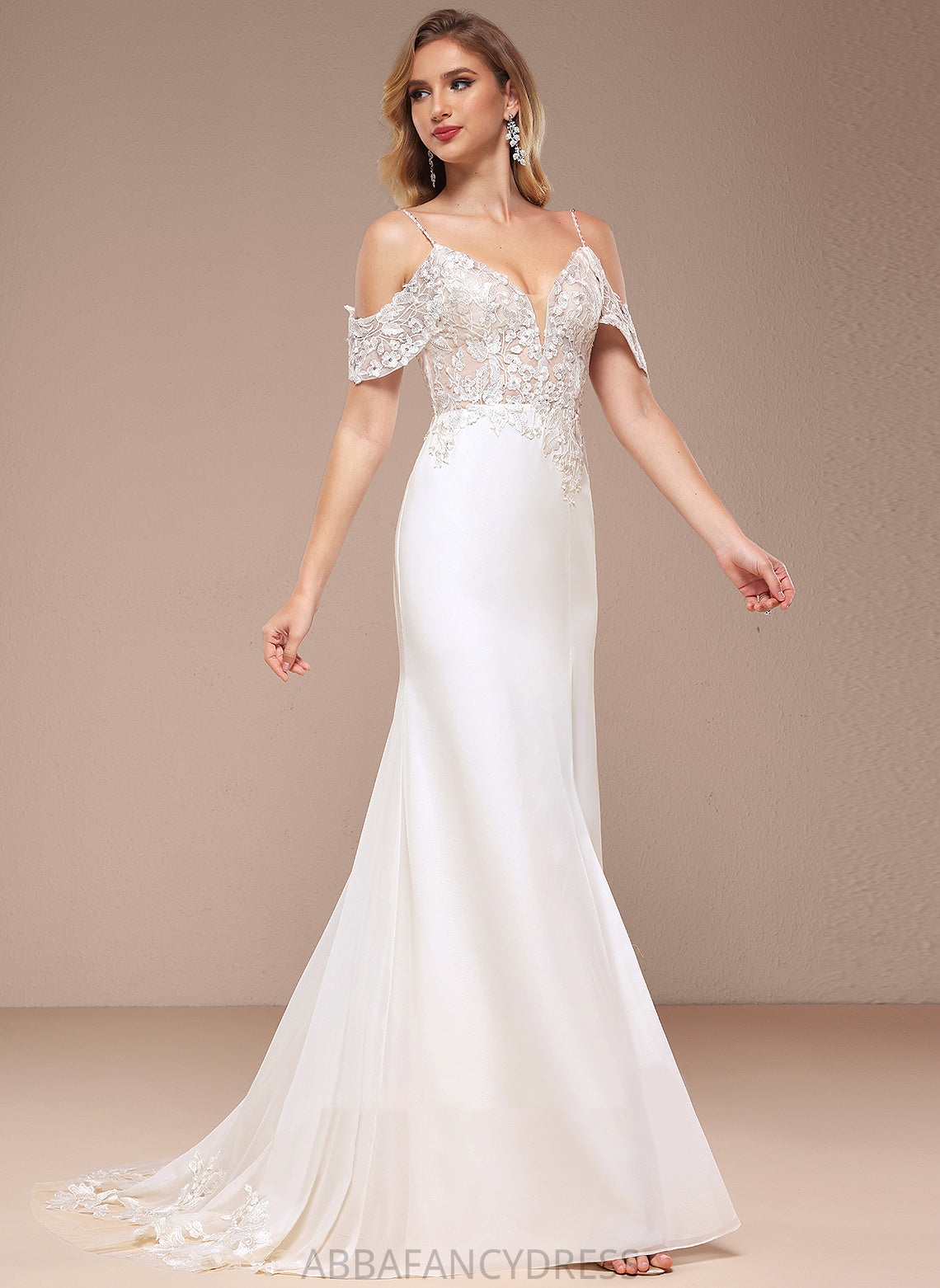 Court Shoulder Sue With Cold Dress Chiffon Trumpet/Mermaid Sequins Train Lace Wedding Wedding Dresses